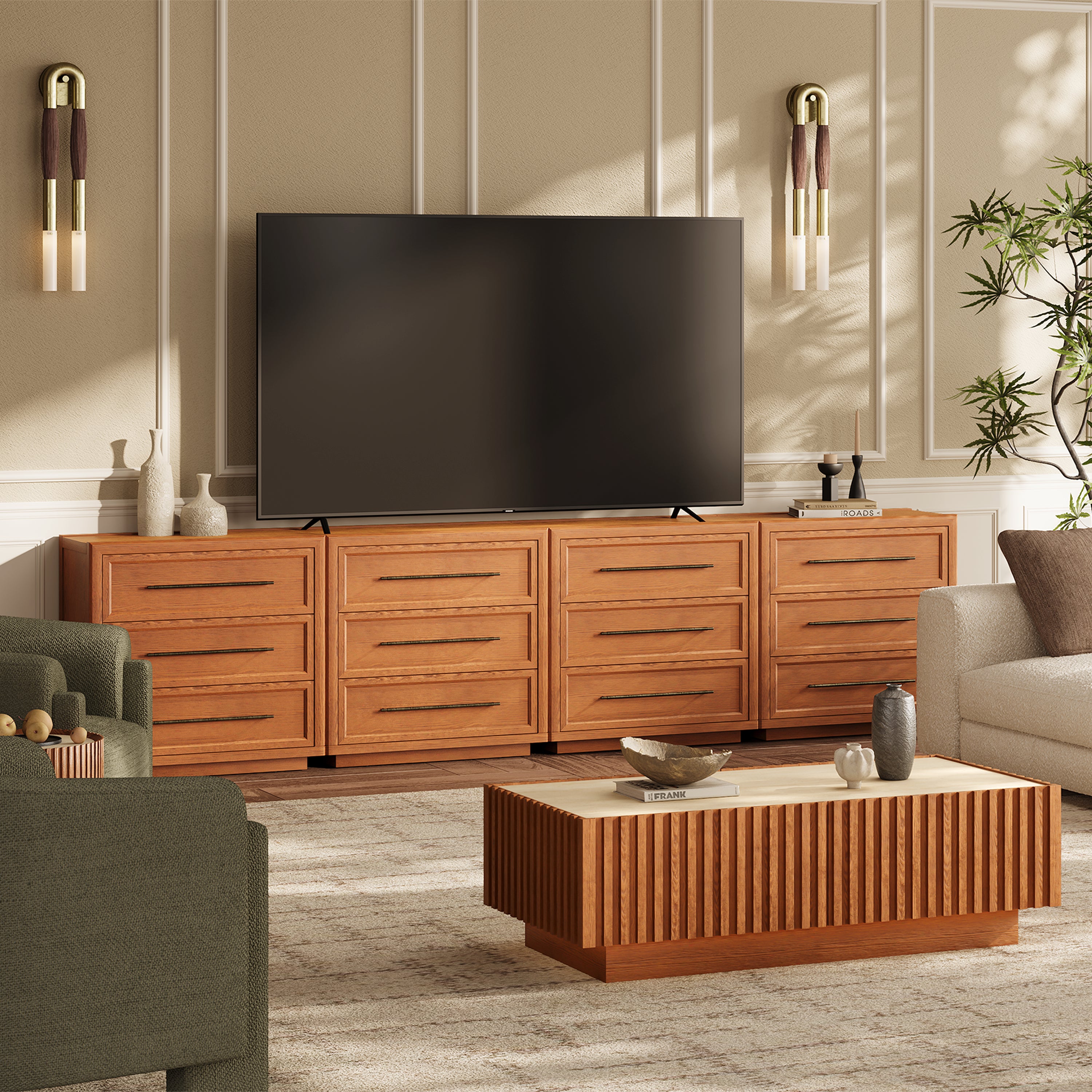 Alvar 126″ Oak 12-Drawer Chest(Set of 4)