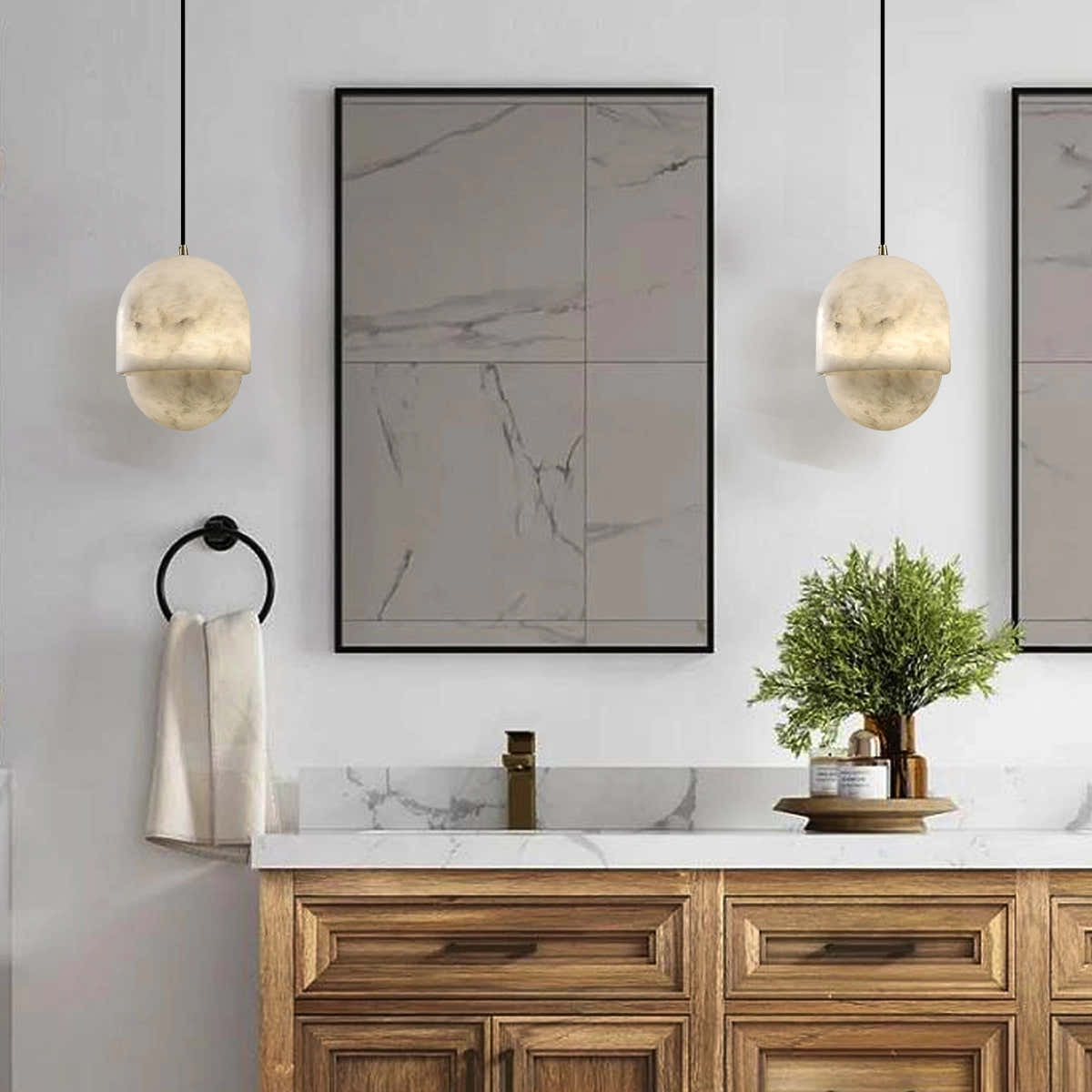 Hecate Alabaster Pendant 6"D