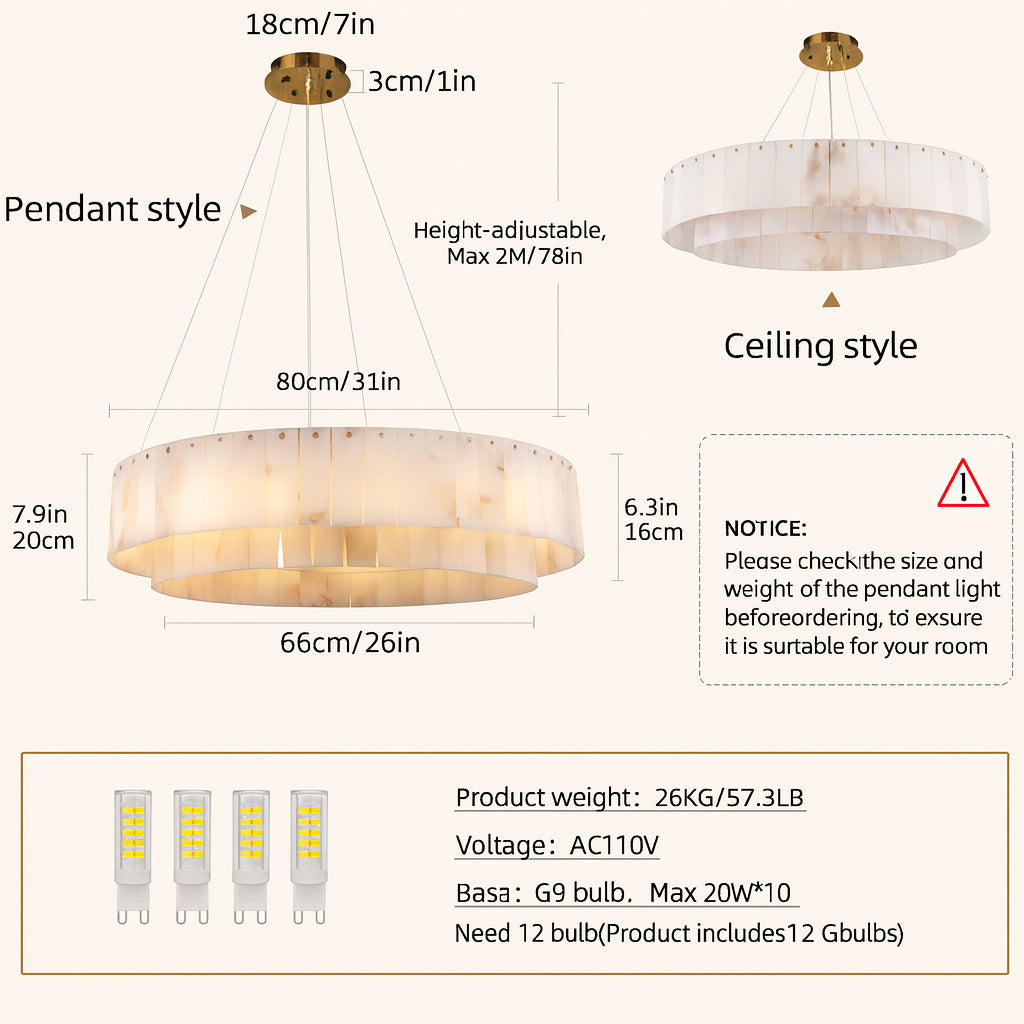 Sawyer Alabaster Round Chandelier 31.5"