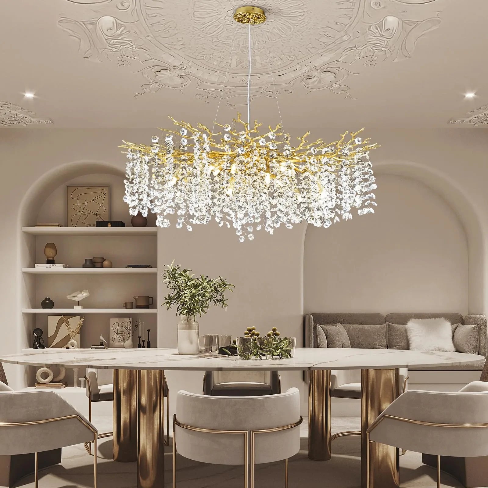 Lustre Branches Crystal Round Chandelier for All Rooms 40"D