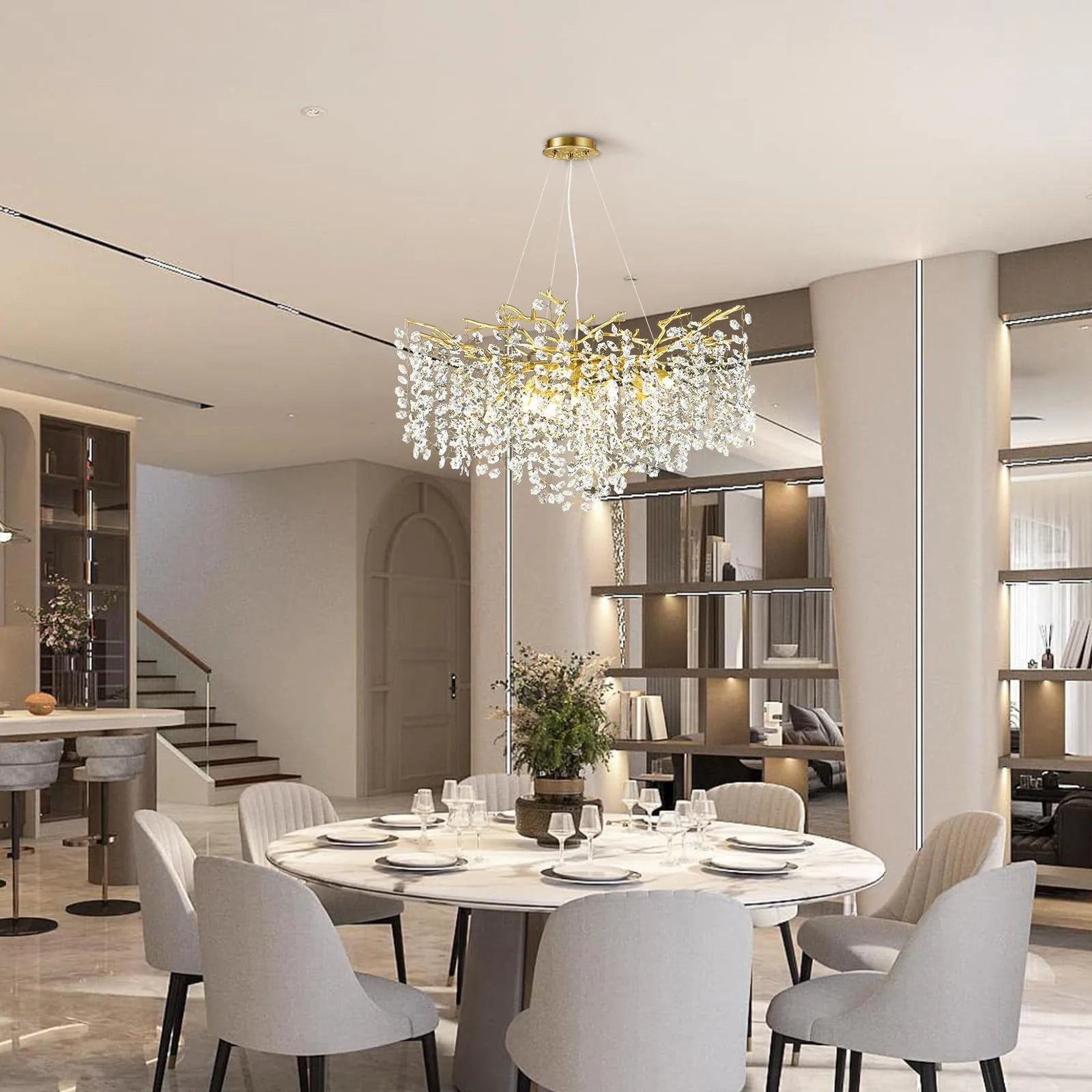 Lustre Branches Crystal Round Chandelier for All Rooms 30"D