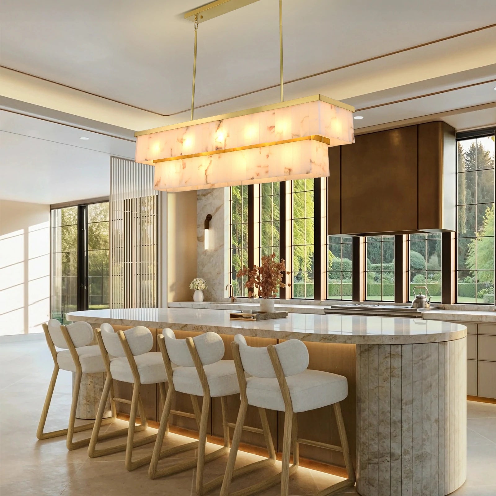 Solmare Alabaster Rectangular Chandelier 55"W