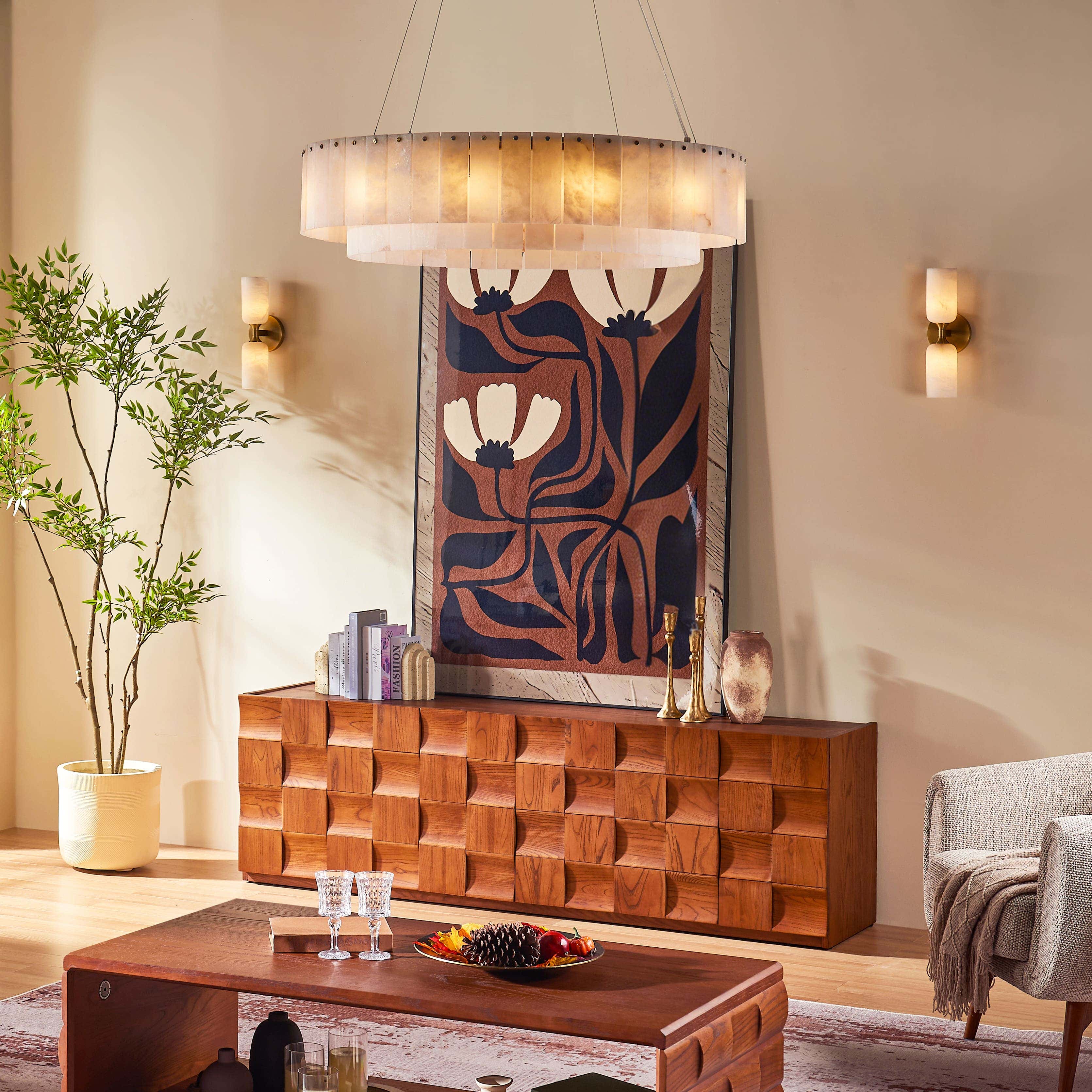 Sawyer Alabaster Round Chandelier 32"#Finish_Gold