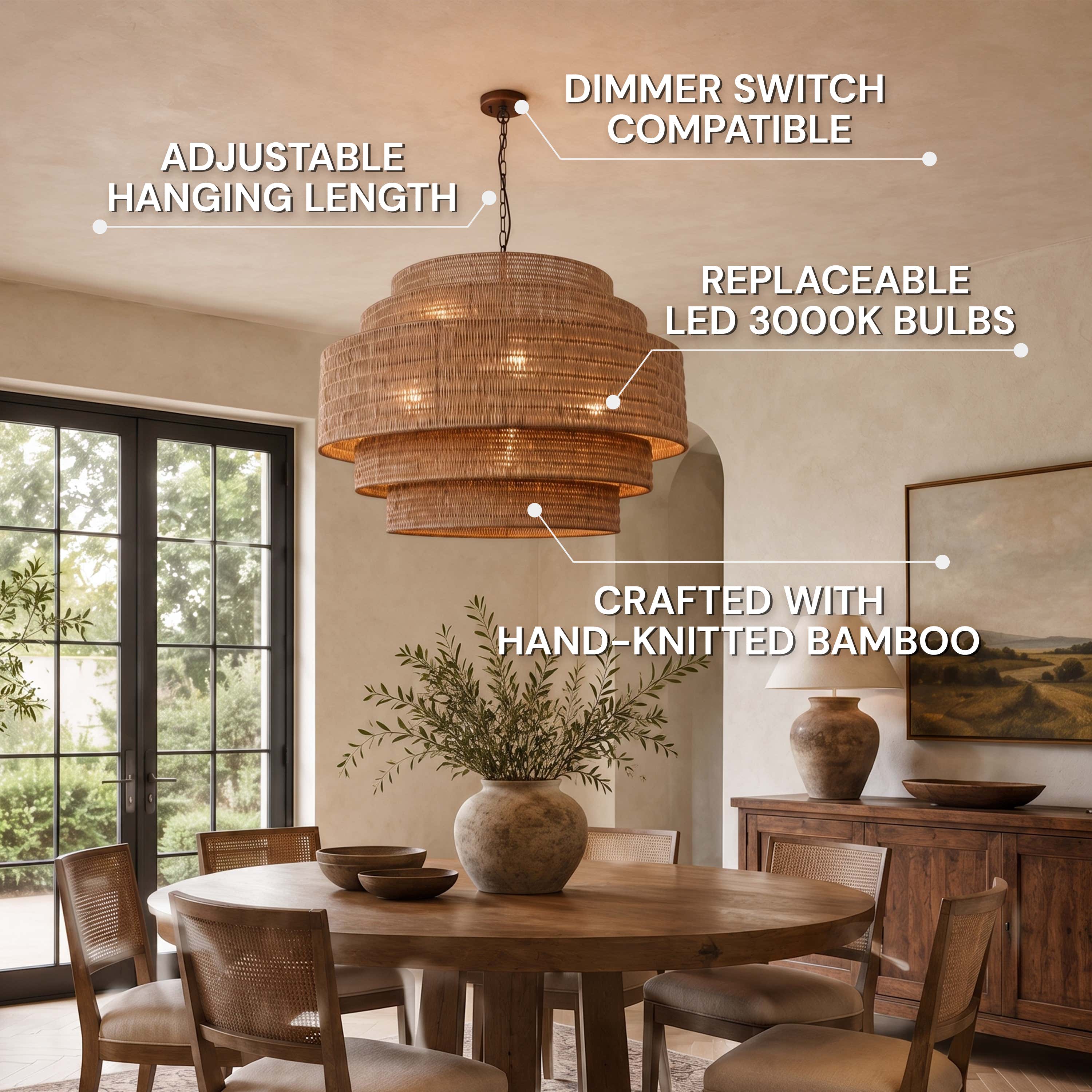 Cavana Rattan Round Chandelier 32"D