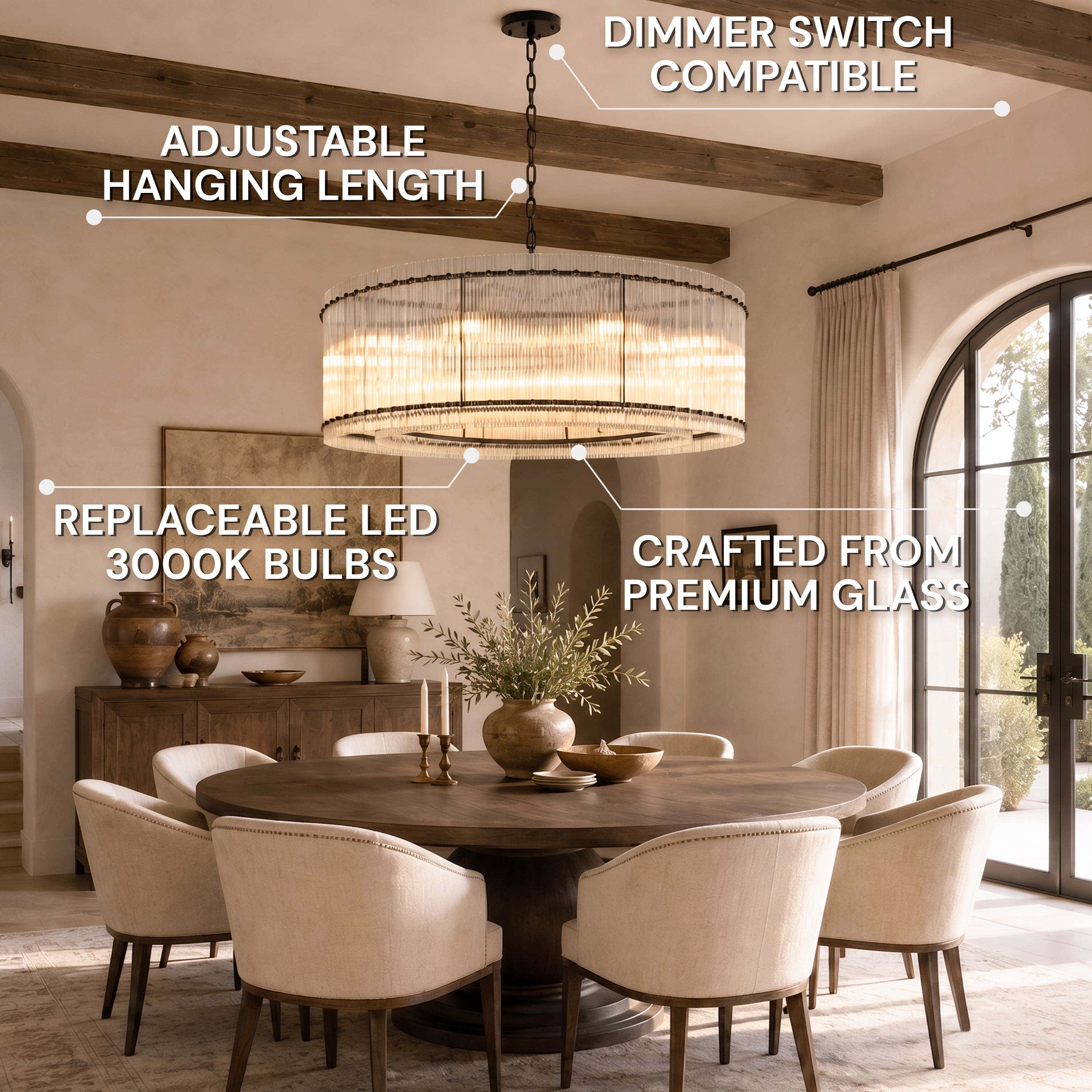 Solvayne Ribbed Glass Round Chandelier 48"D