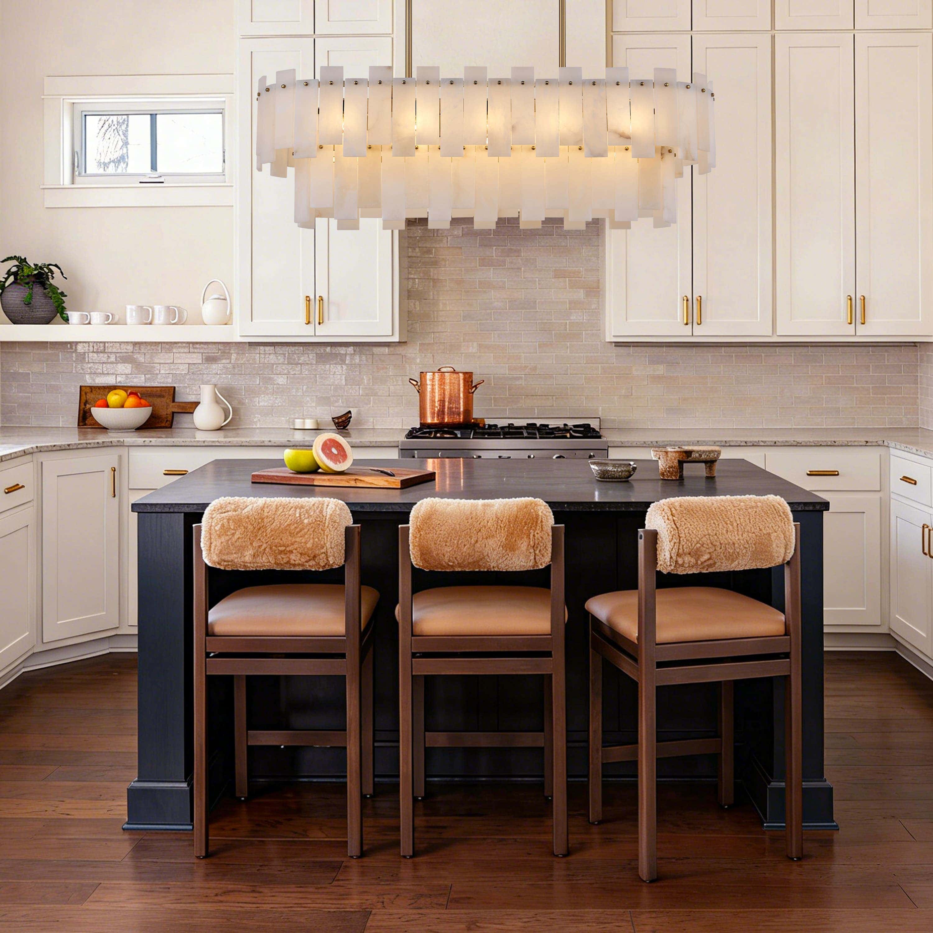 Nivislight Alabaster 2-Tier Rectangular Chandelier 40"D