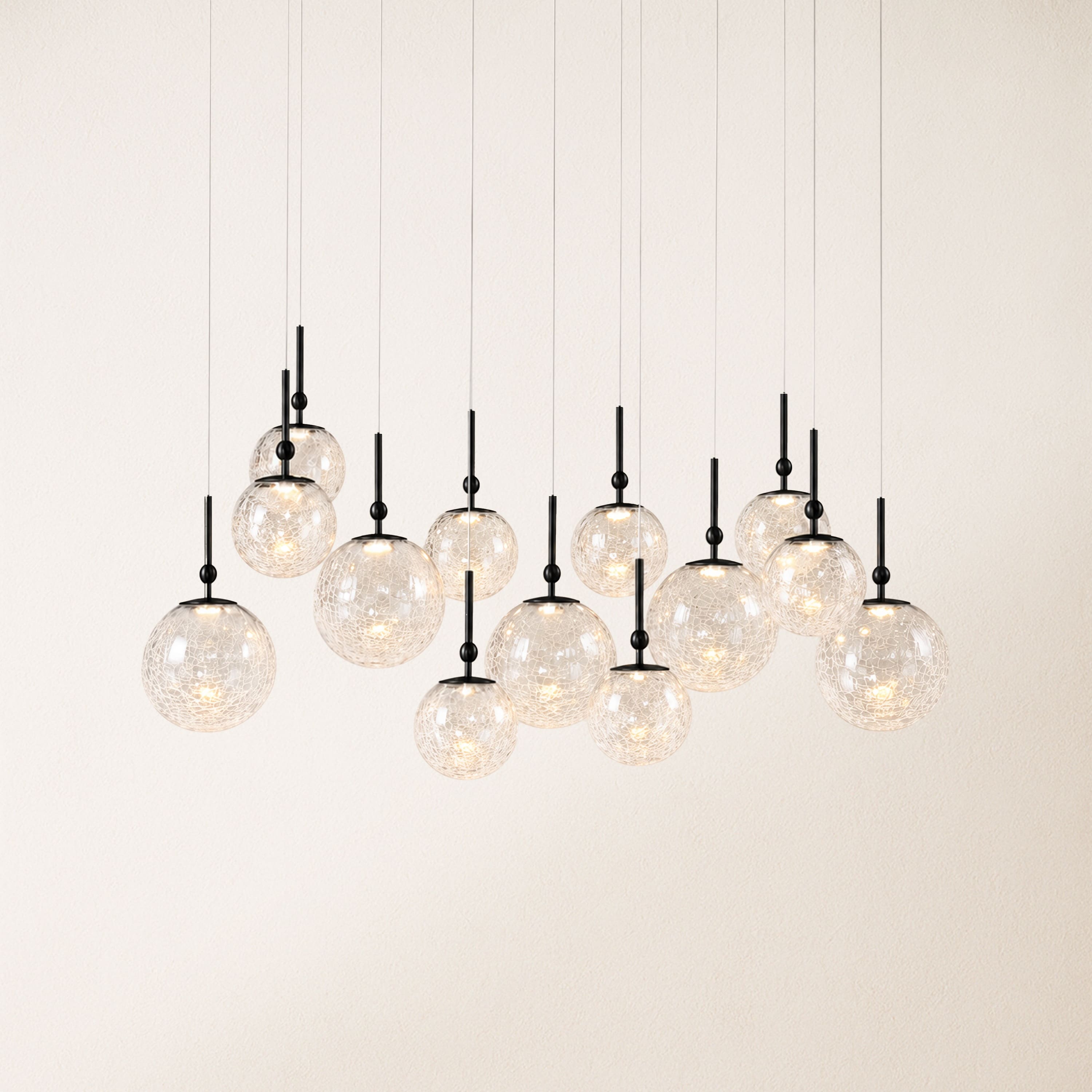 Elowen Crackled Glass Cluster Rectangular Chandelier#Finish_Black