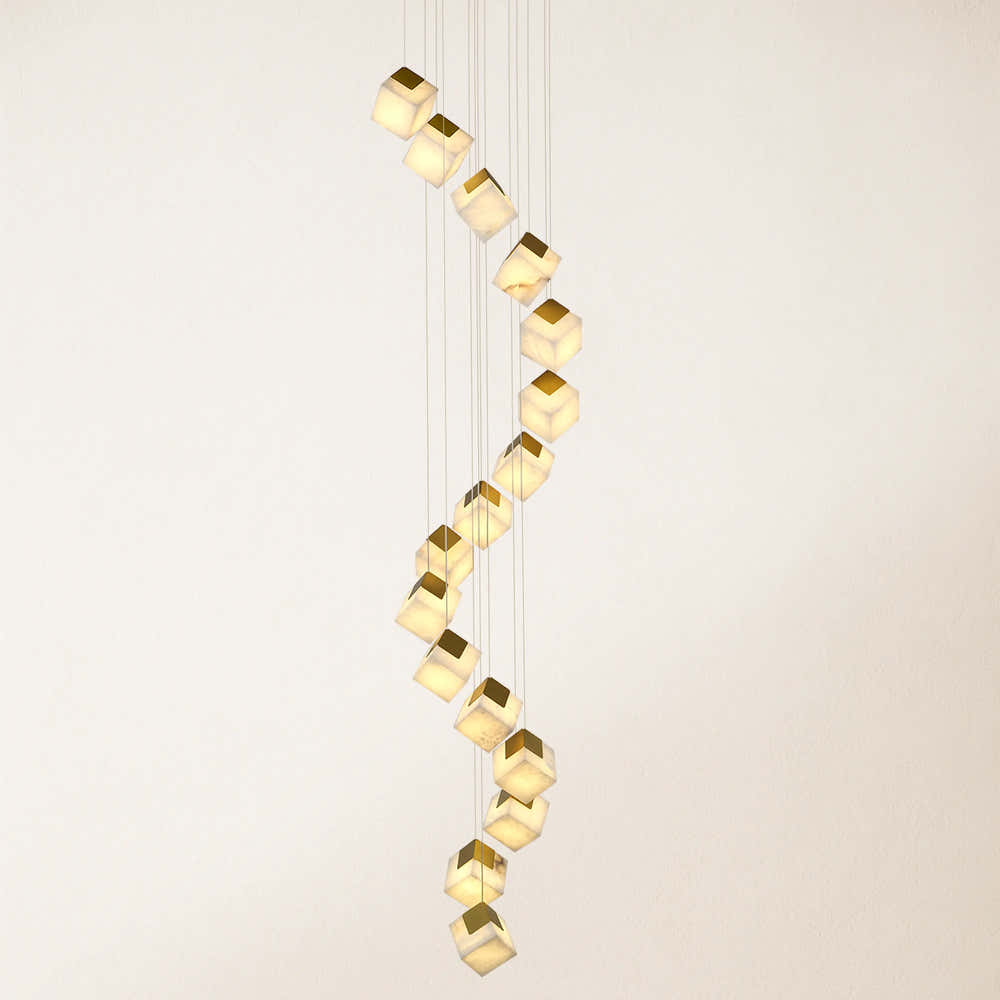 Dave Alabaster High Ceiling Staircase Chandelier 20"D#Finish_Gold