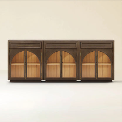 Alvar Arched 94.5" Oak Sideboard with Drawers(Set of 3)