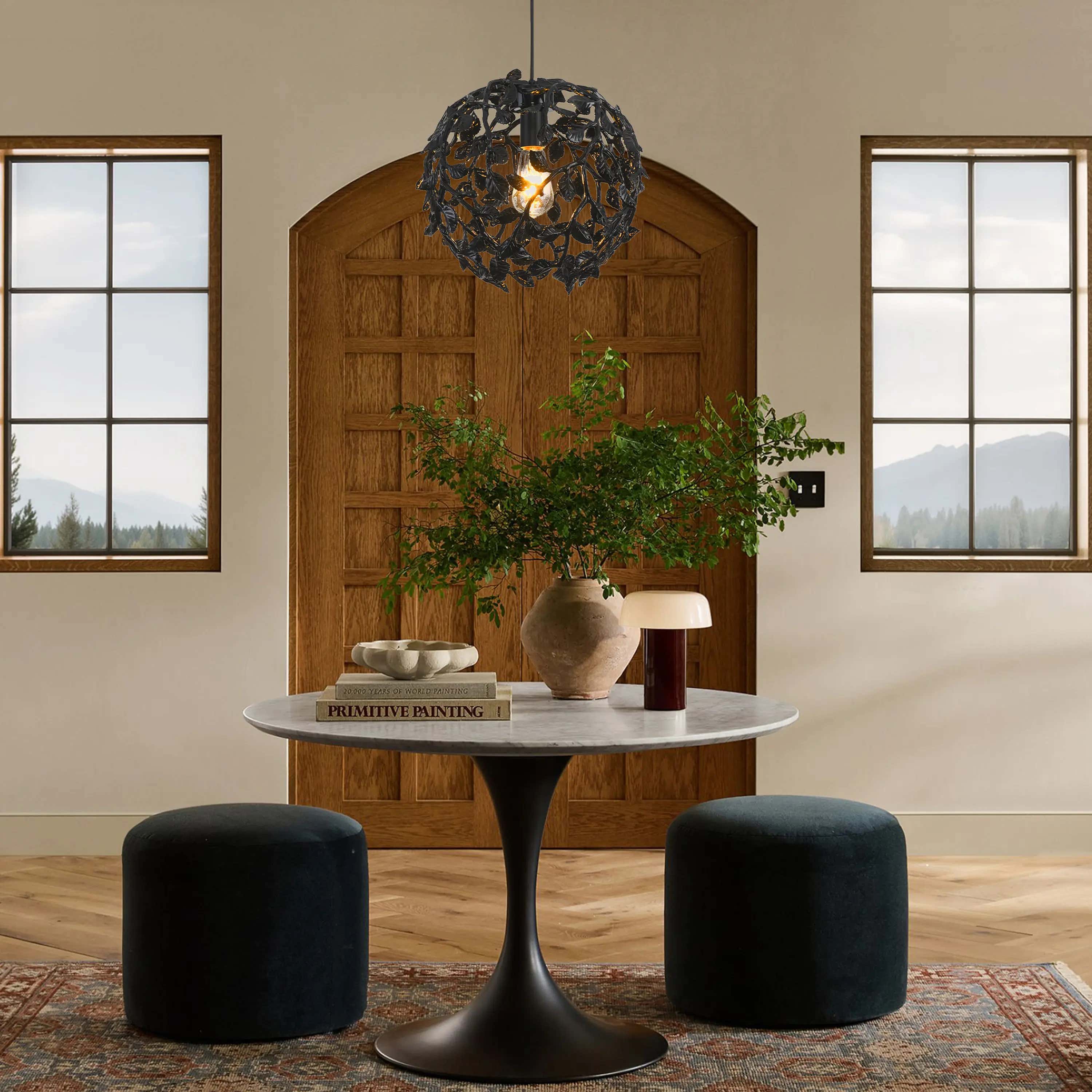 Elara Black Spherical Cage Chandelier  14"D