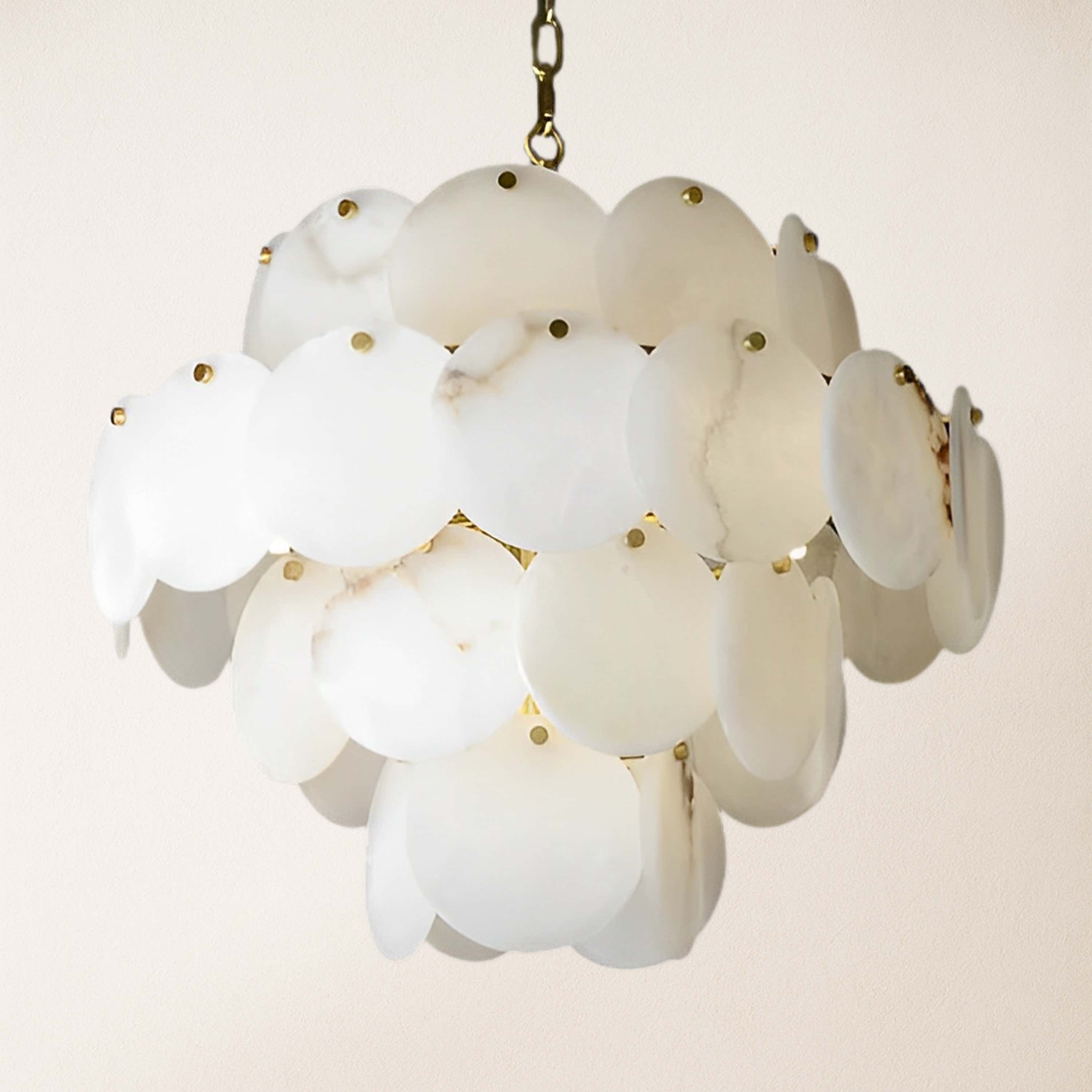 Egwent Alabaster Dish Magnolia Multi-Tiered Round Chandelier 23"D#Finish_Gold