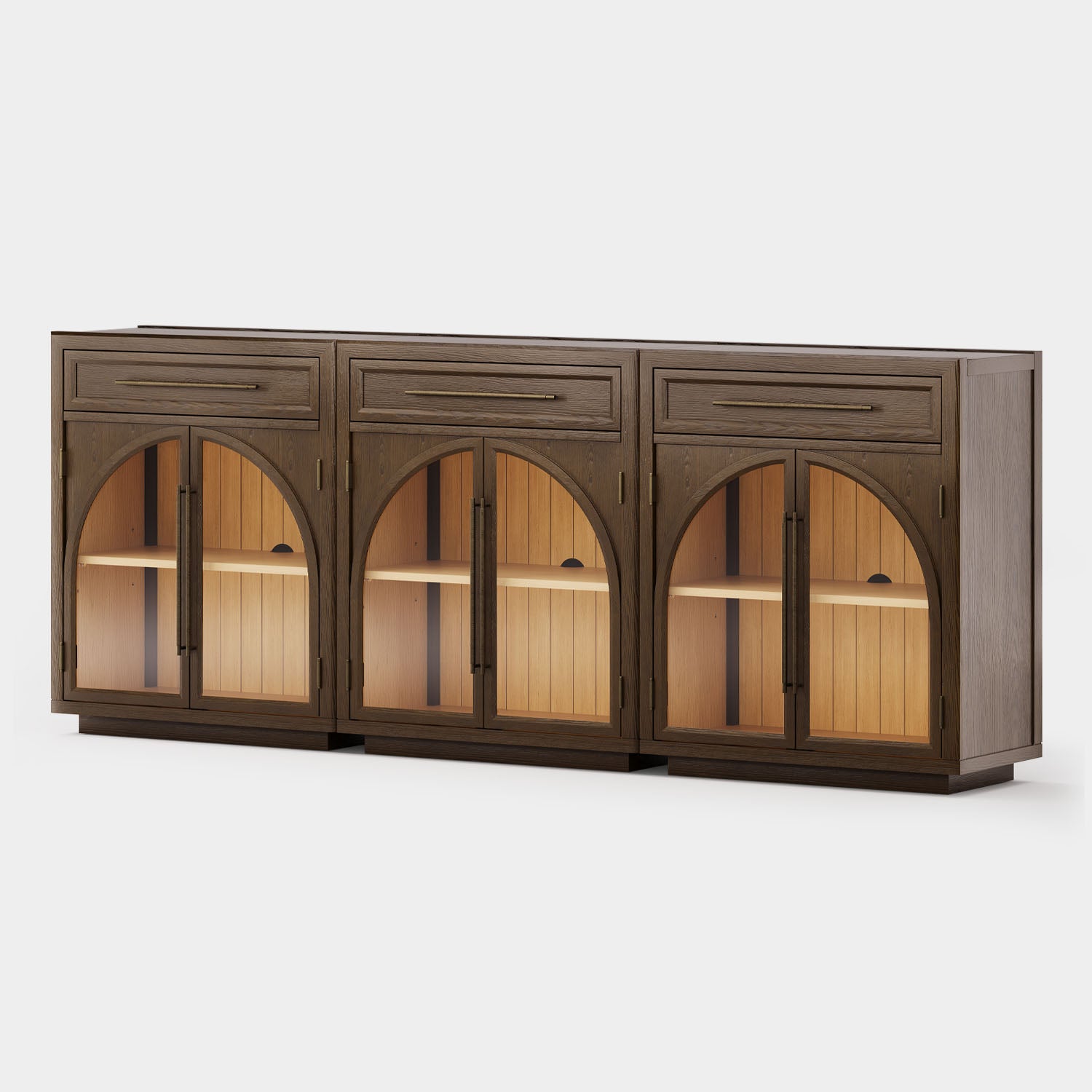 Alvar Arched 94.5" Oak Sideboard with Drawers(Set of 3)