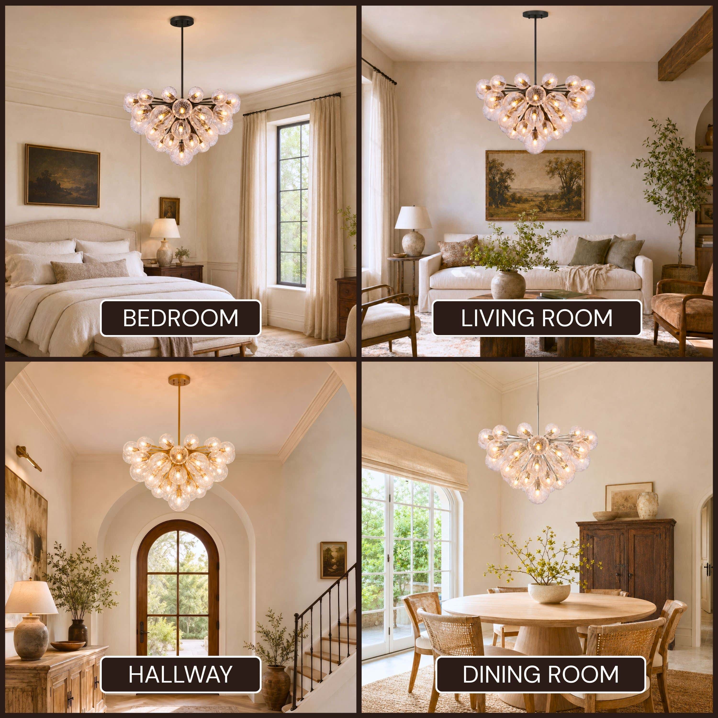 Elowen Crackled Glass Cluster Round Chandelier 24" 35"D