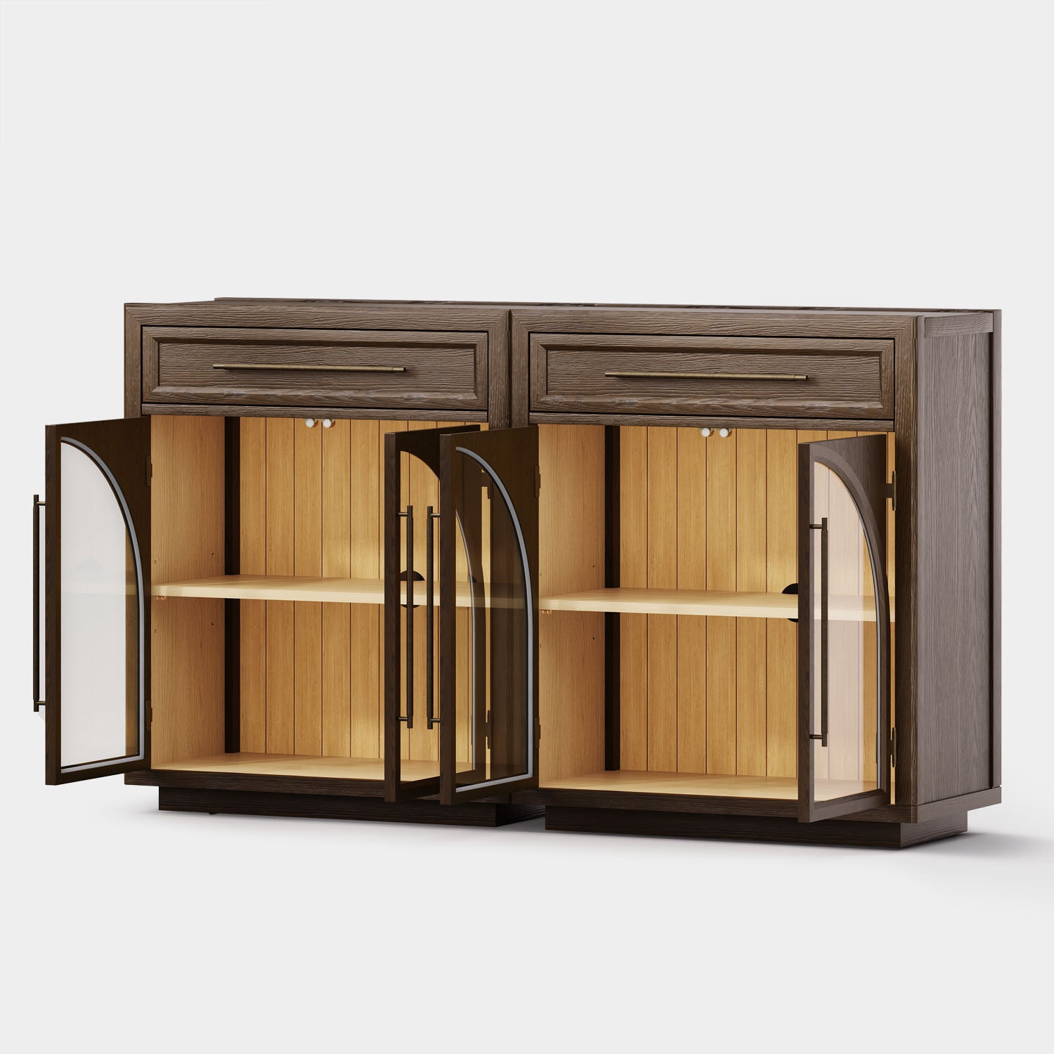 Alvar Arched 62.9" Oak Sideboard with Drawers(Set of 2)