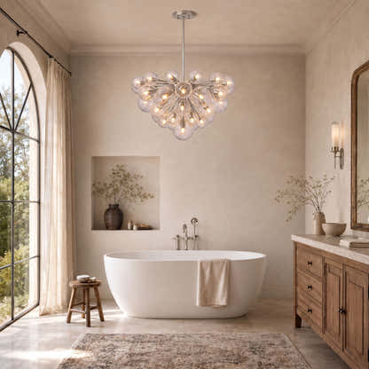 Elowen Crackled Glass Cluster Round Chandelier 24" 35"D