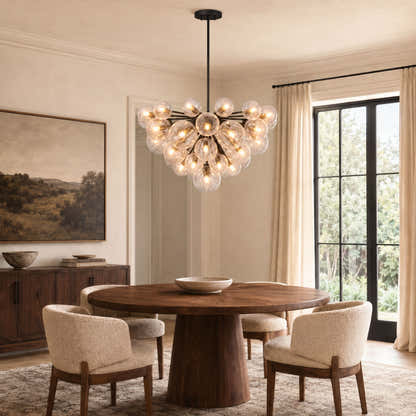 Elowen Crackled Glass Cluster Round Chandelier 24" 35"D