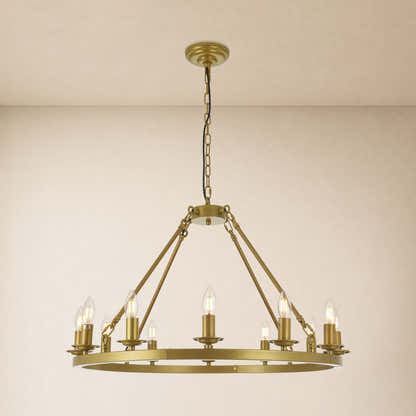 Wagon Wheel Candle Round Chandelier 31"D