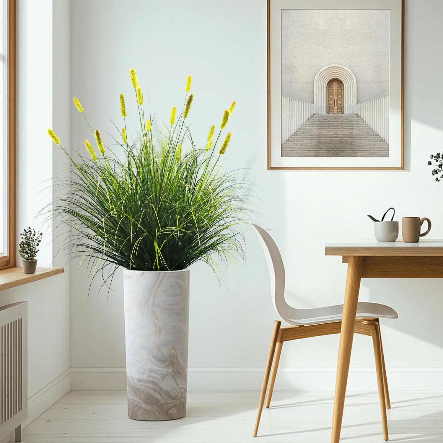 Artificial 20-Head Short Pine Grass with Curved-Straight Onion Grass Bonsai 110cm H