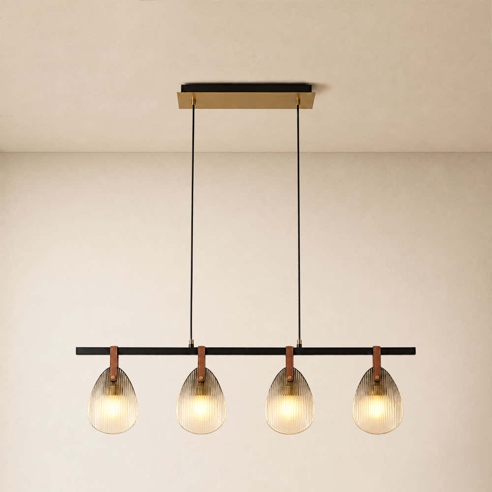 Veyra Shell Glass Leather Linear Chandelier 37"D
