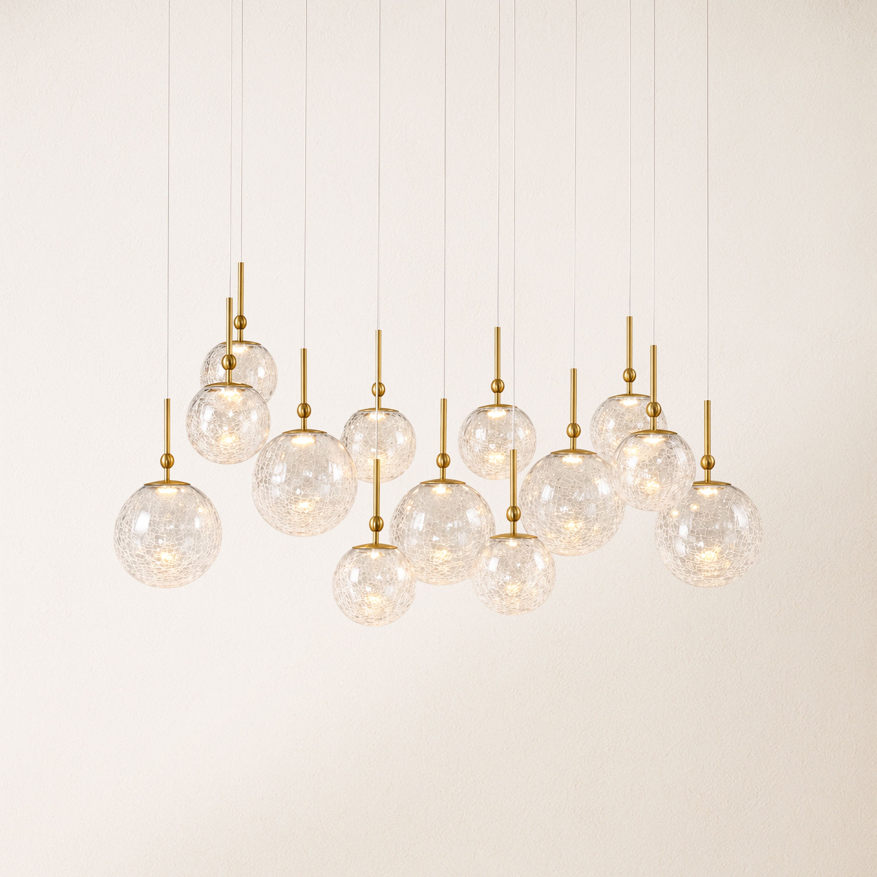 Elowen Crackled Glass Cluster Rectangular Chandelier#Finish_Gold