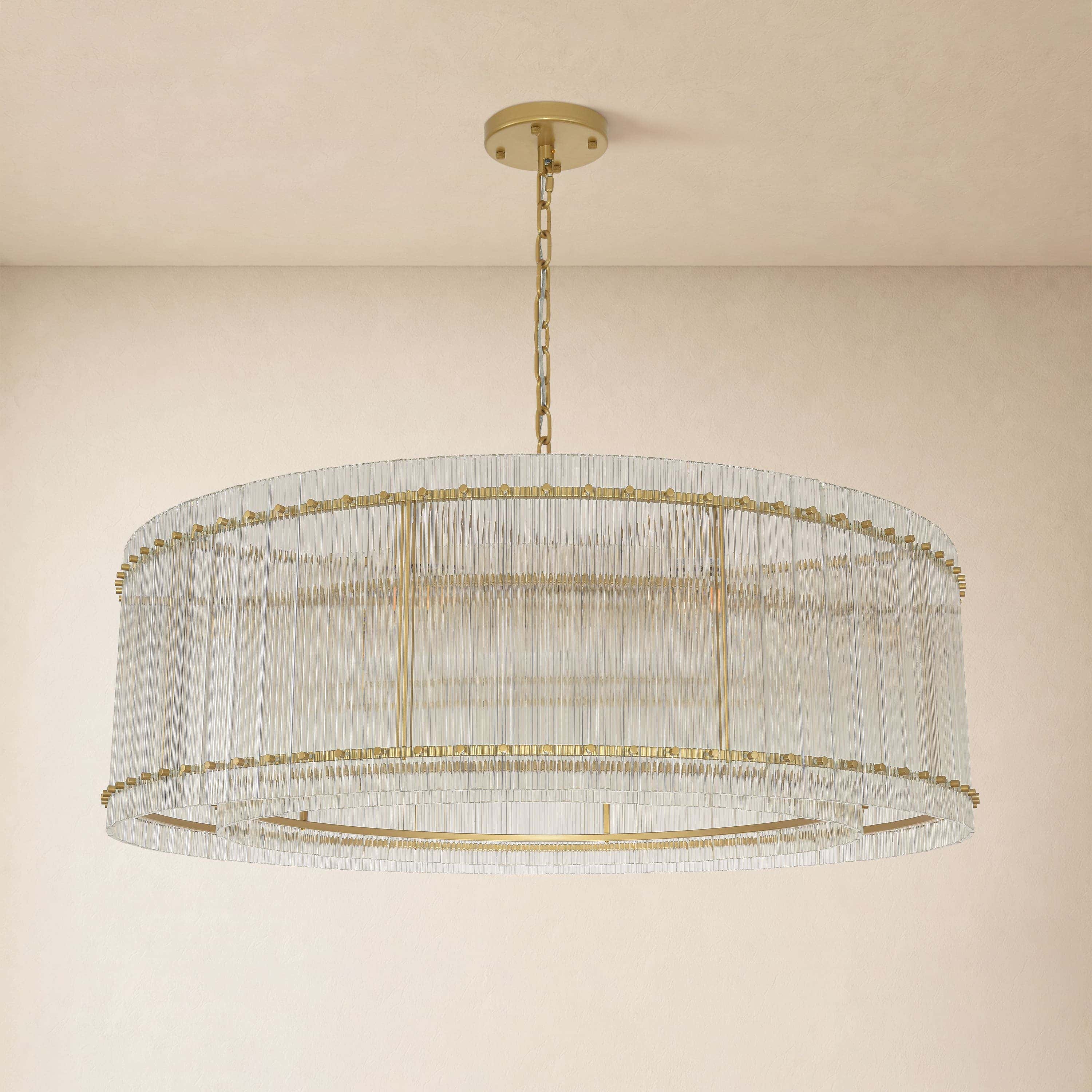 Solvayne Ribbed Glass Round Chandelier 48"D
