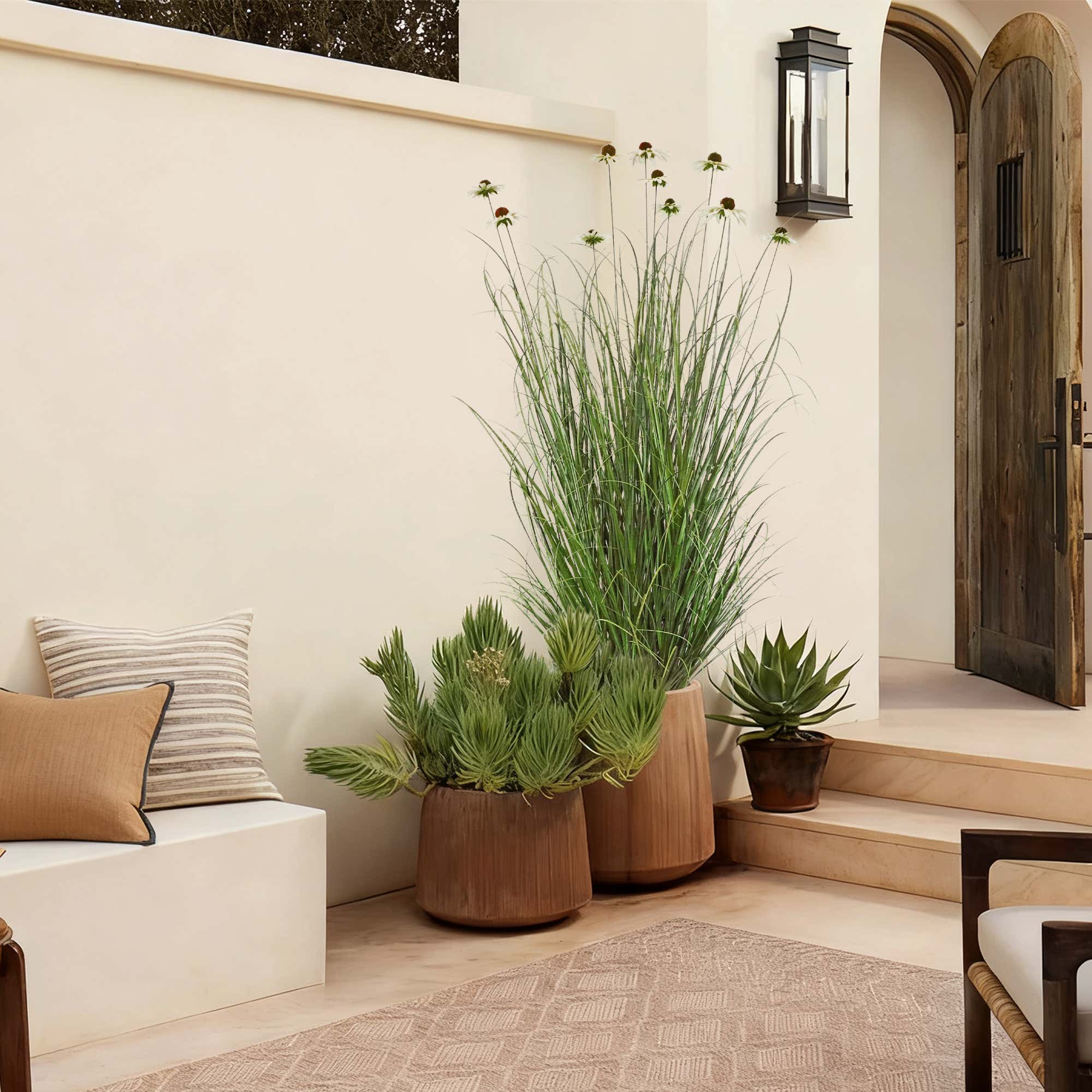 Artificial 10-Head Chrysanthemum with Curved Onion Grass Bonsai 170cm H