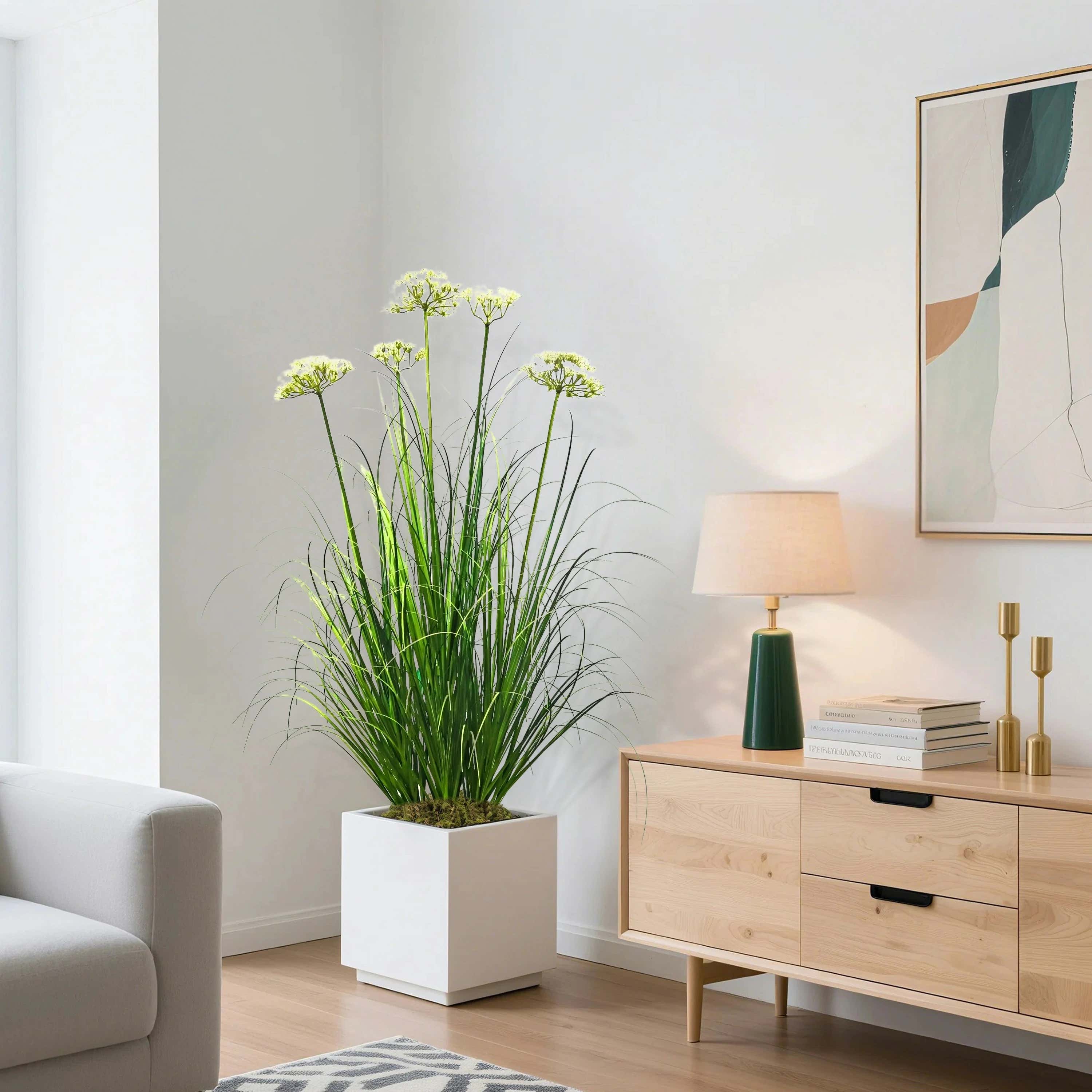 Artificial 5-Head Lace Flower with Curved Onion Grass Bonsai 110cm H