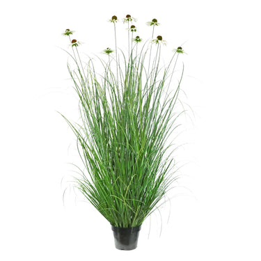 Artificial 10-Head Chrysanthemum with Curved Onion Grass Bonsai 7.9"H