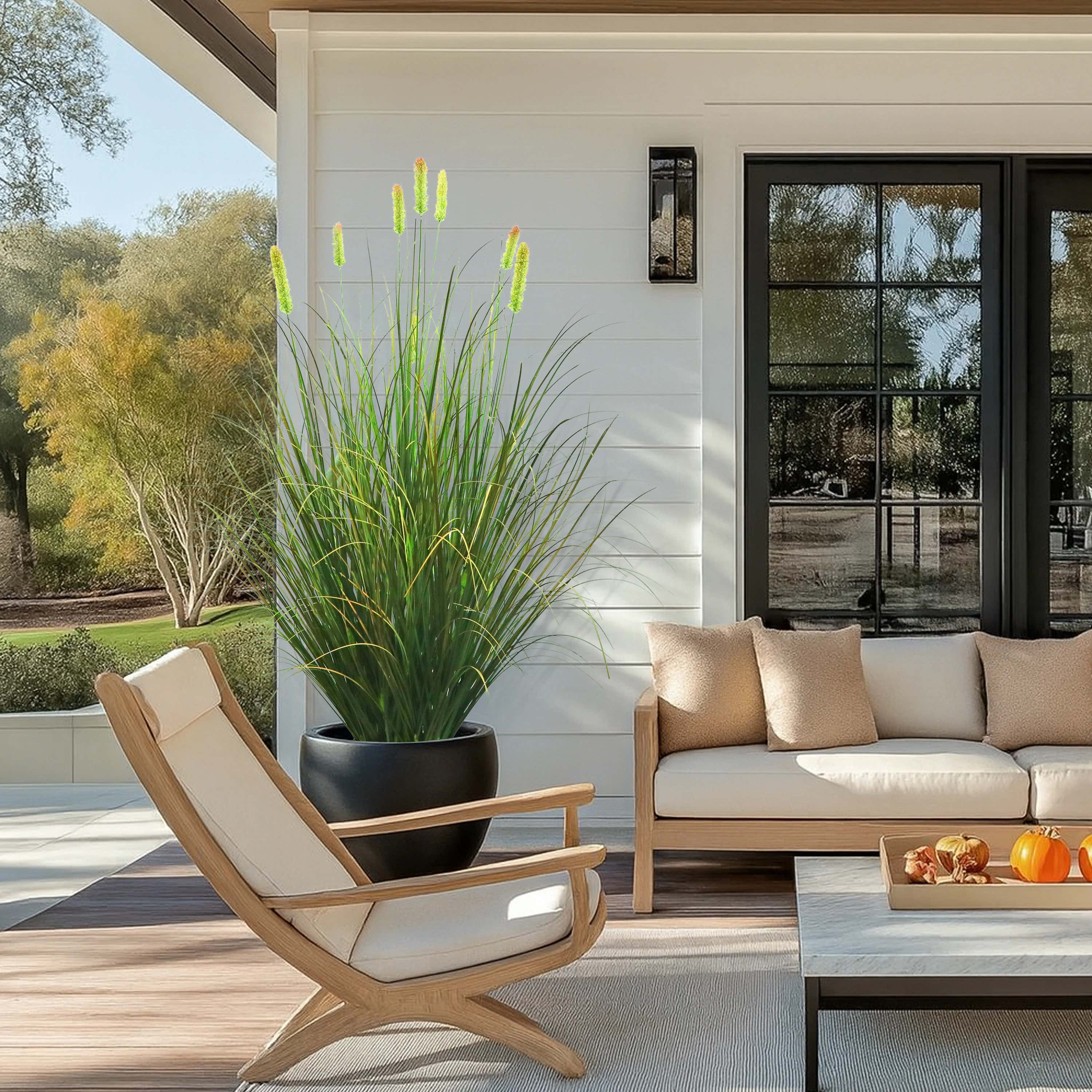 Artificial 8-Head Short Pine Grass with Curved Onion Grass Bonsai 110cm H