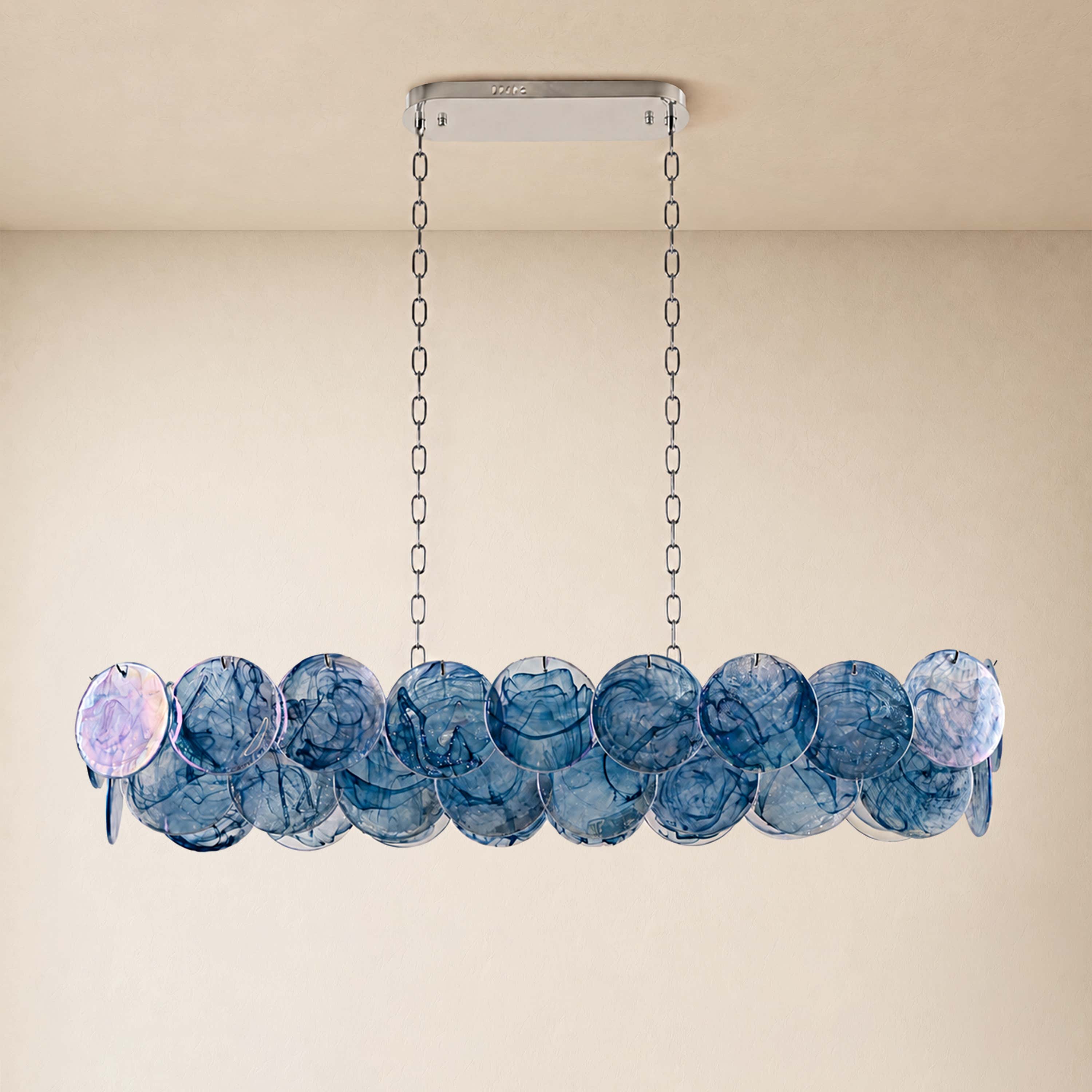 Auralis Blue Glass Disc Linear Chandelier 47.2"W