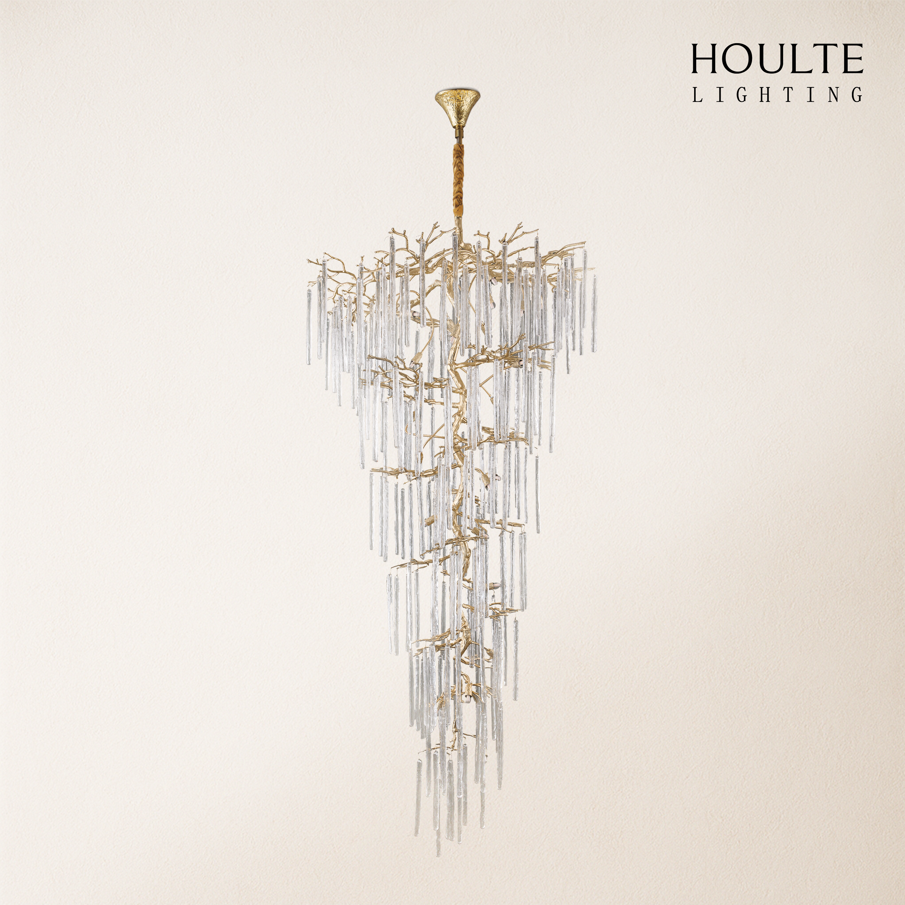 Ice Strip Modern Crystal Tree Branch Staircase Chandelier 95"