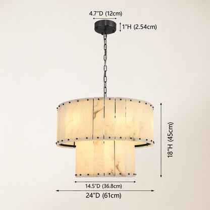Nivislight Alabaster 2-Tier Round Chandelier 24"