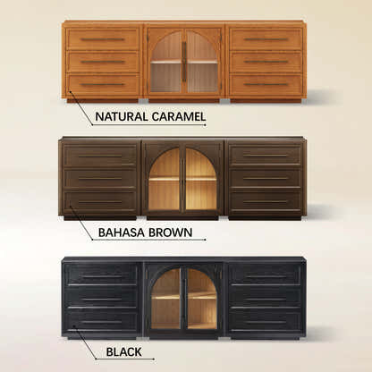 Alvar Arched 91″ Oak Modular Media Console(Set of 3)