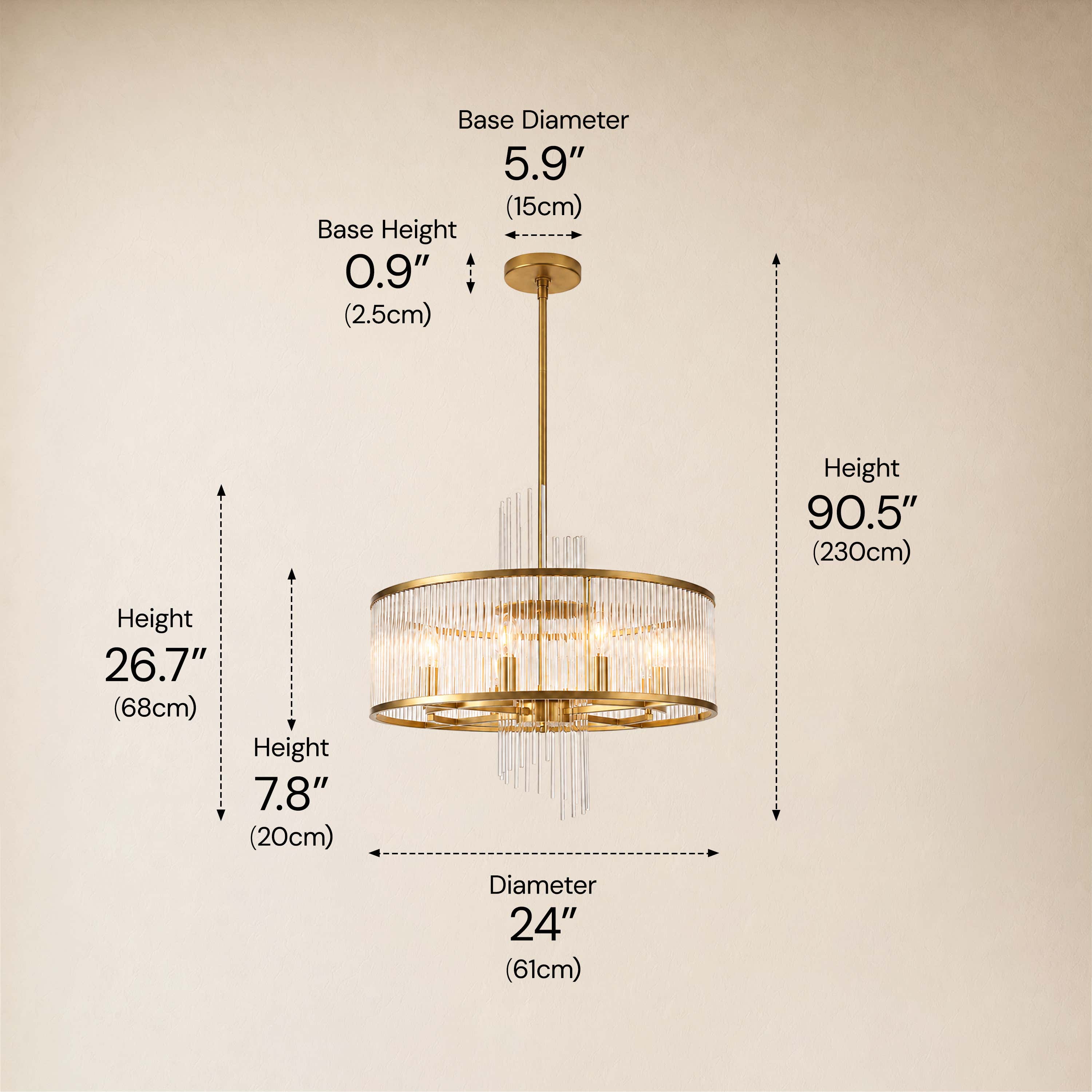 Virellune Glass Rod Round Chandelier 24" 36"D