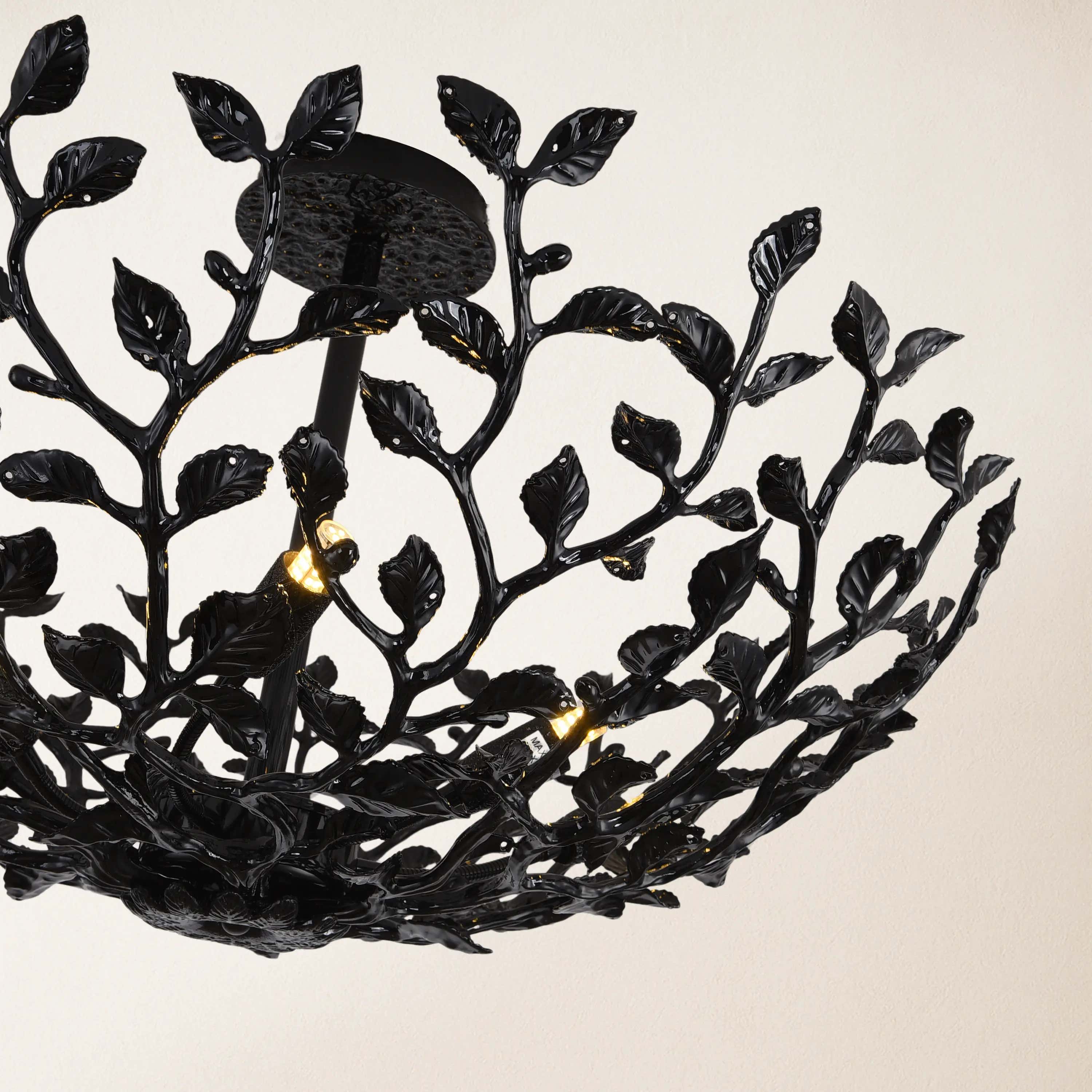 Elara Black Tree Branch Semi Flush Mount Chandelier 26"D