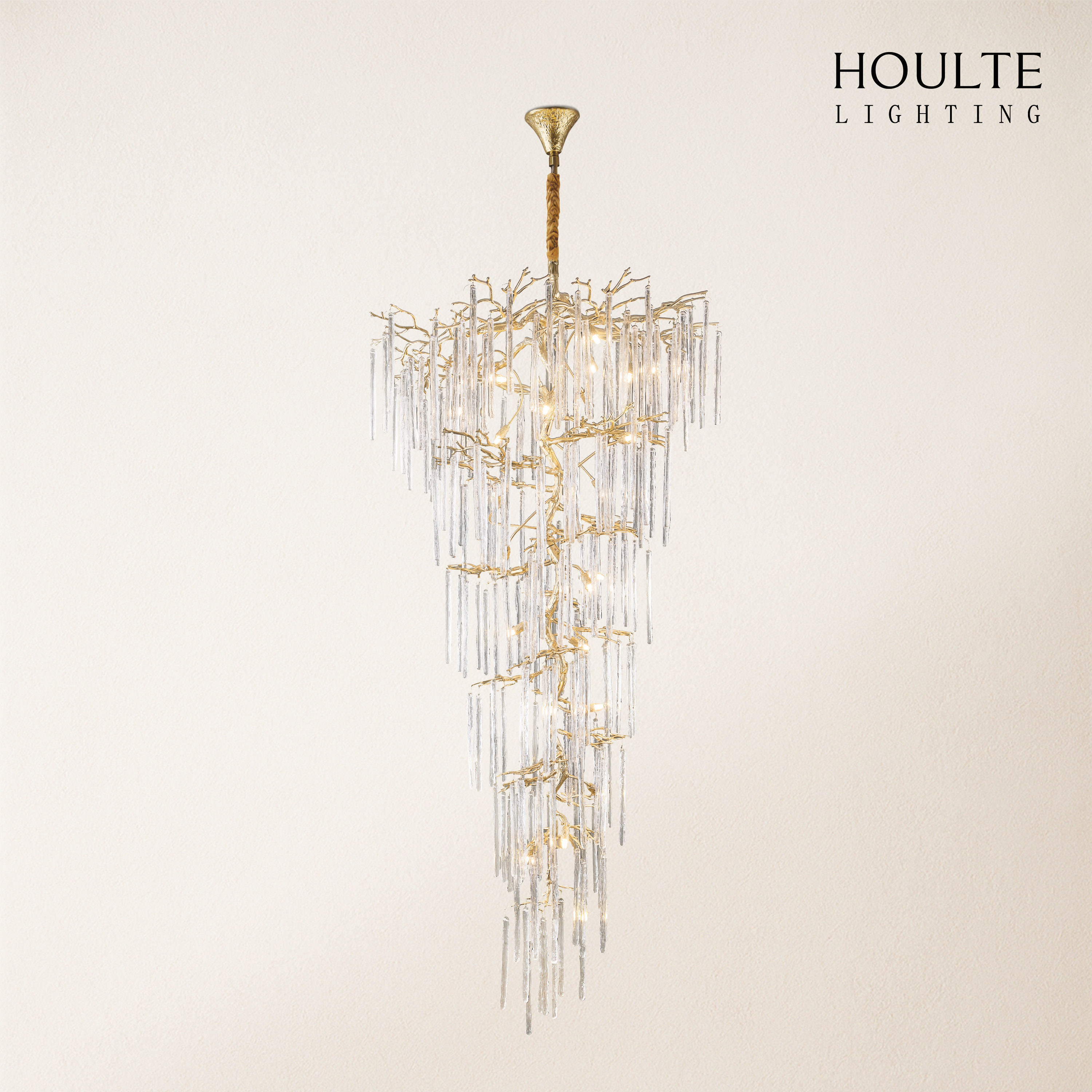 Ice Strip Modern Crystal Tree Branch Staircase Chandelier 95"