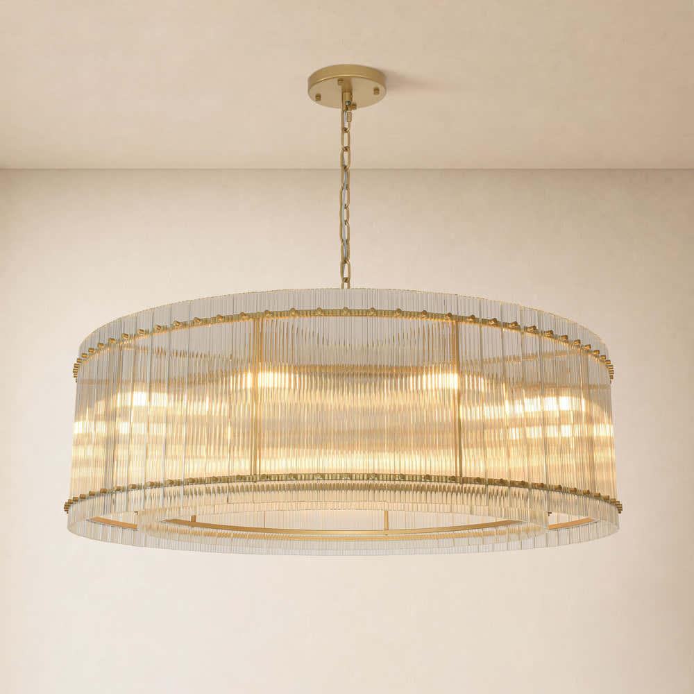 Solvayne Ribbed Glass Round Chandelier 48"D#Finish_Gold