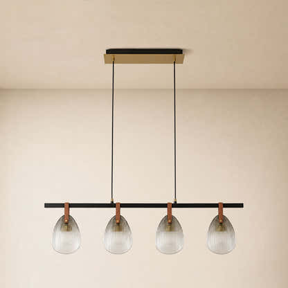 Veyra Shell Glass Leather Linear Chandelier 37"D