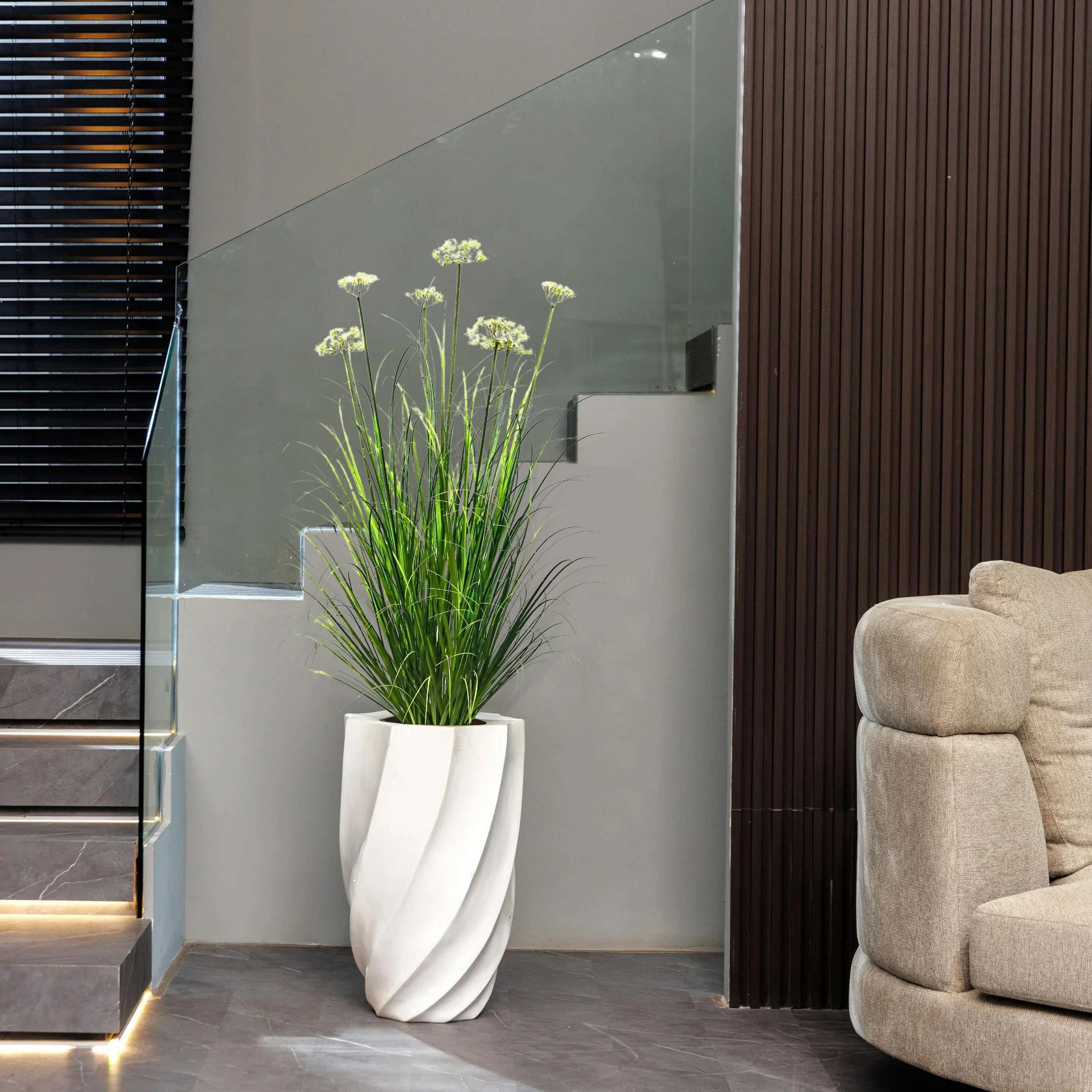 Artificial 7-Head Lace Flower with Curved Onion Grass Bonsai 140cm H