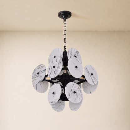 Pietra White Ink Marble Pendant 17.7"D