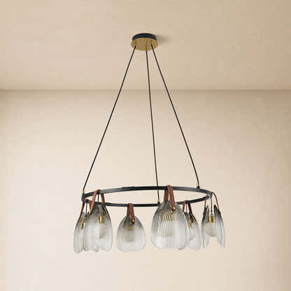 Veyra Shell Glass Leather Round Chandelier 27"D