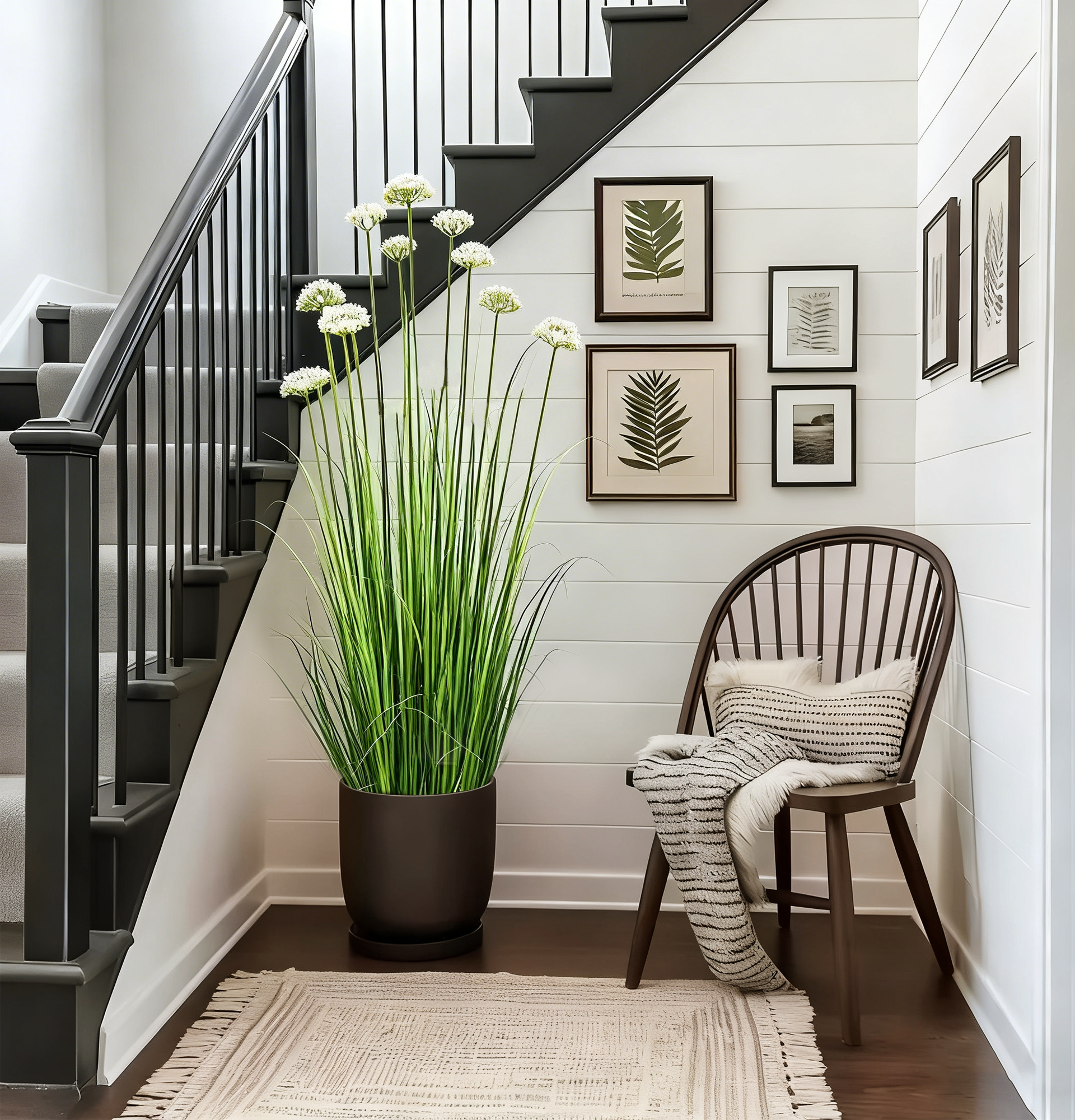 Artificial 10-Head Lace Flower with Curved Onion Grass Bonsai 190cm H