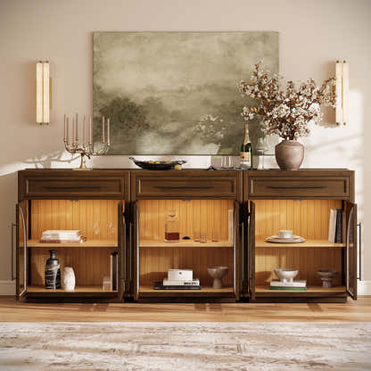 Alvar Arched 94.5" Oak Sideboard with Drawers(Set of 3)