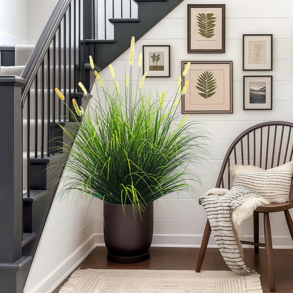 Artificial 20-Head Short Pine Grass with Curved-Straight Onion Grass Bonsai 110cm H