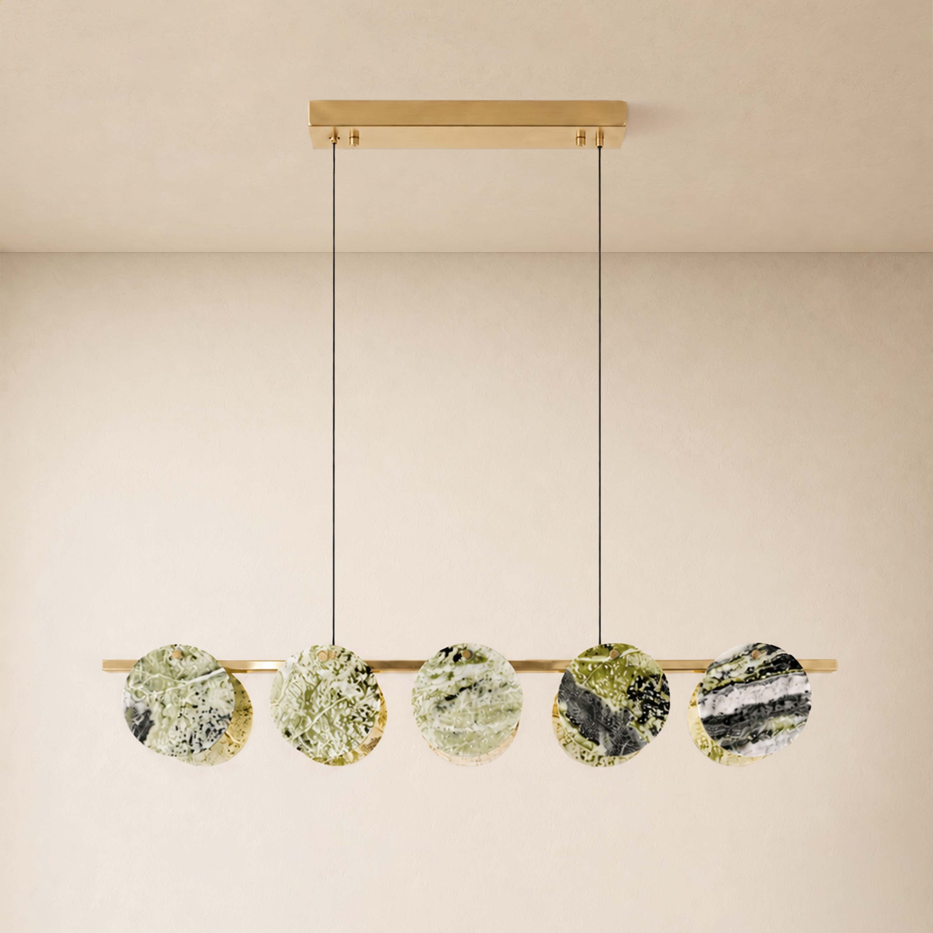 Pietra Green Marble Disc Linear Chandelier 47.2"W