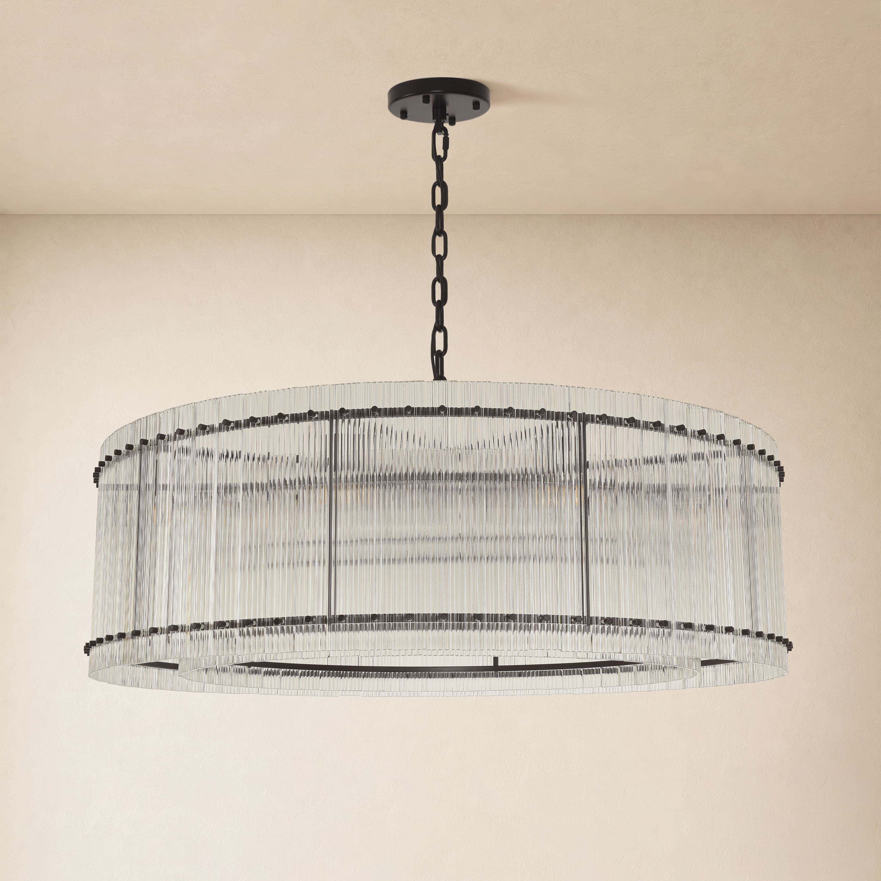 Solvayne Ribbed Glass Round Chandelier 48"D