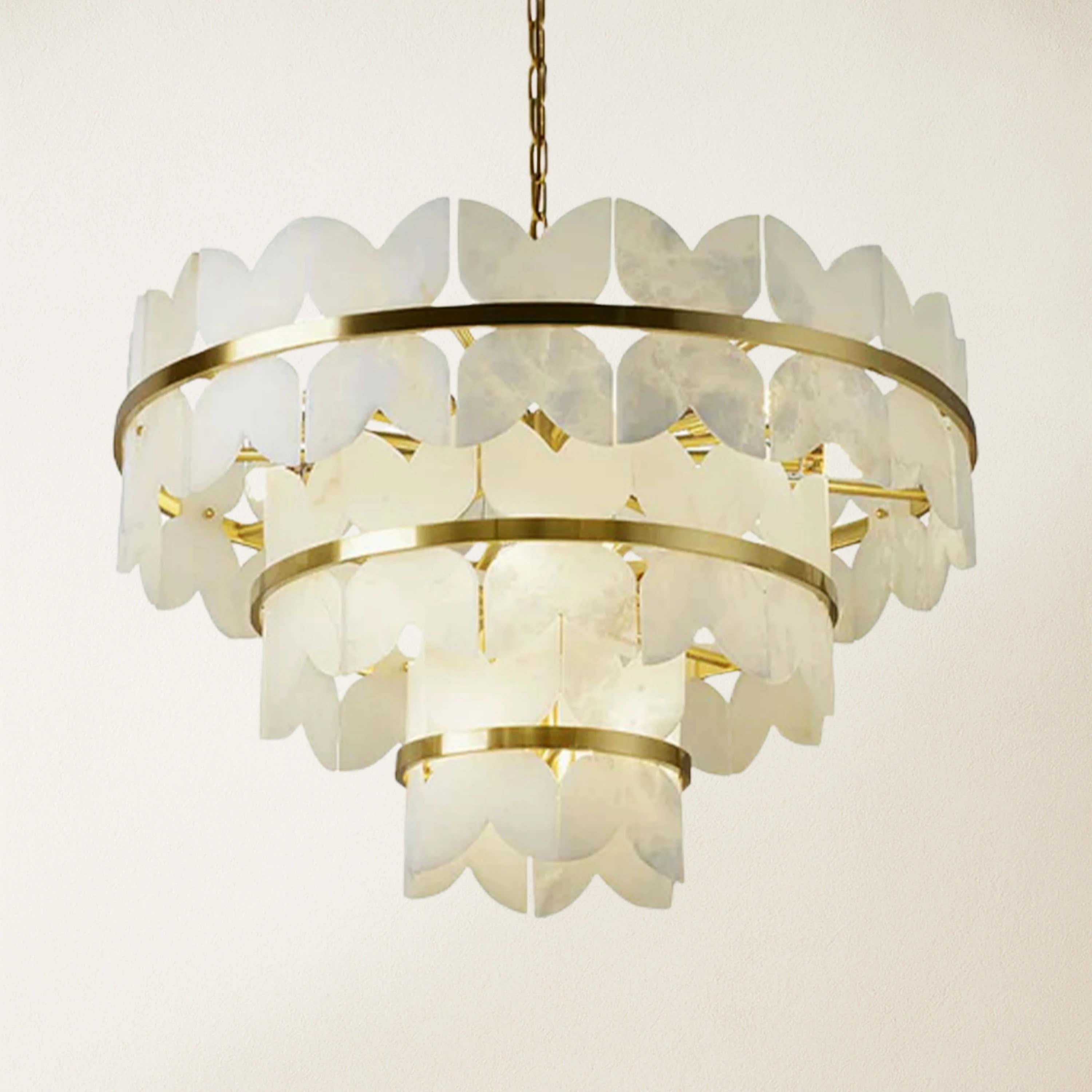 Cloudscape Alabaster Brass 3-Layer Chandelier 32"D