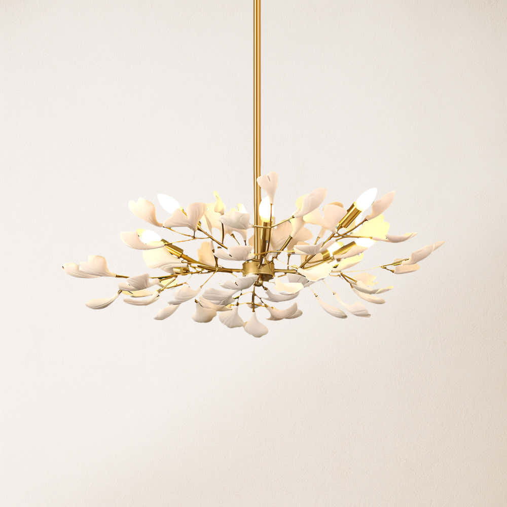 Twilight Branches Ceramic Ginkgo Chandelier 33.5"D