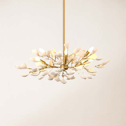 Twilight Branches Ceramic Ginkgo Chandelier 33.5″D