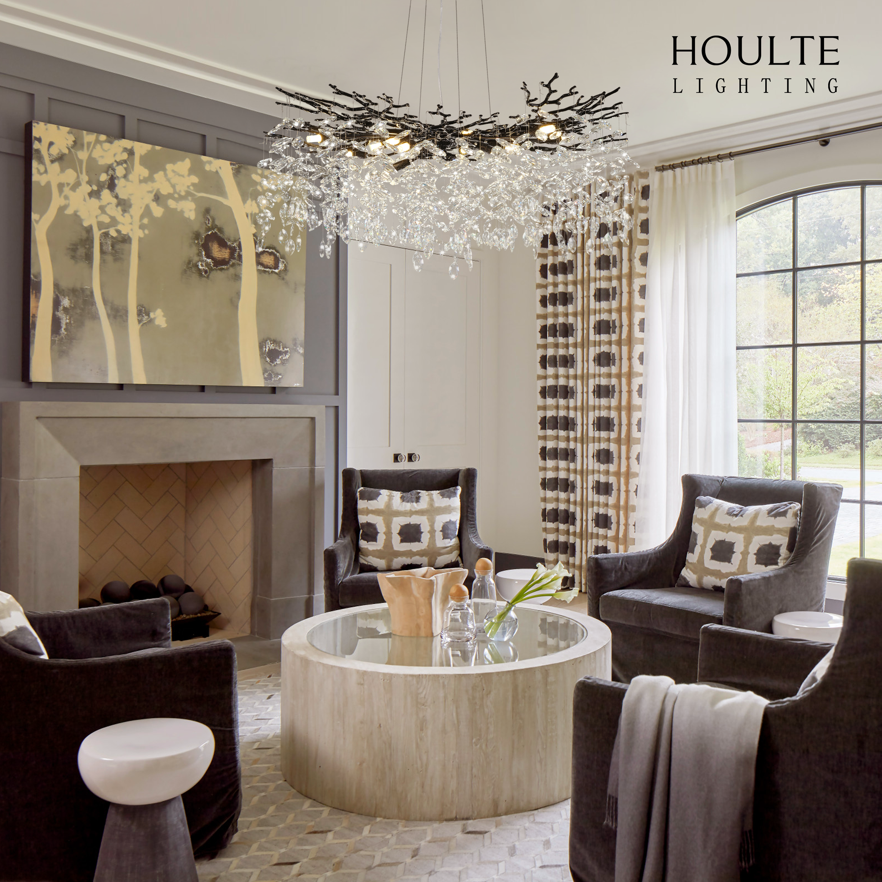 Frostleaf Crystal Cascade Branch Round Chandelier 40"